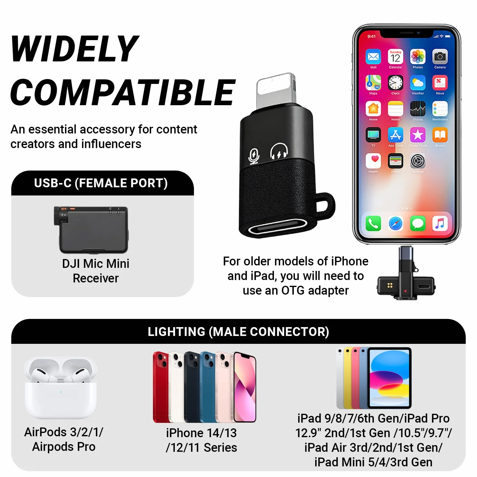 2 sztuki kompatybilny z DJI Mic Mini USB C na Lighting Adapter, do iPhone 16/15 Auriculares Lightning a Tipo C Adaptador para la Transmisión de Datos y la Carga (Lightning a Tipo C Interfaz)