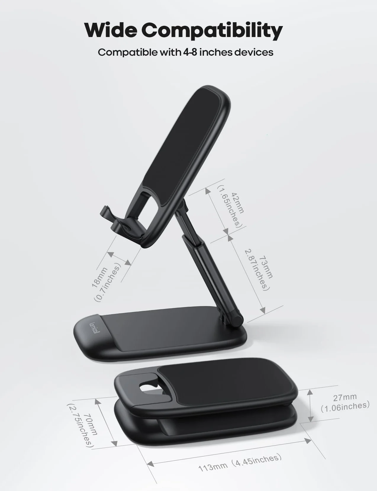 Lamicall Zginała stółka dla telefonu do biurka - Regulowana wysokościami podest dla telefonu na iPhone 16 15 14 13 12 11 Pro Max Plus Mini, Xs, XR, X, Galaxy,Telefony mobilne o rozdzielczości 4-8 cali