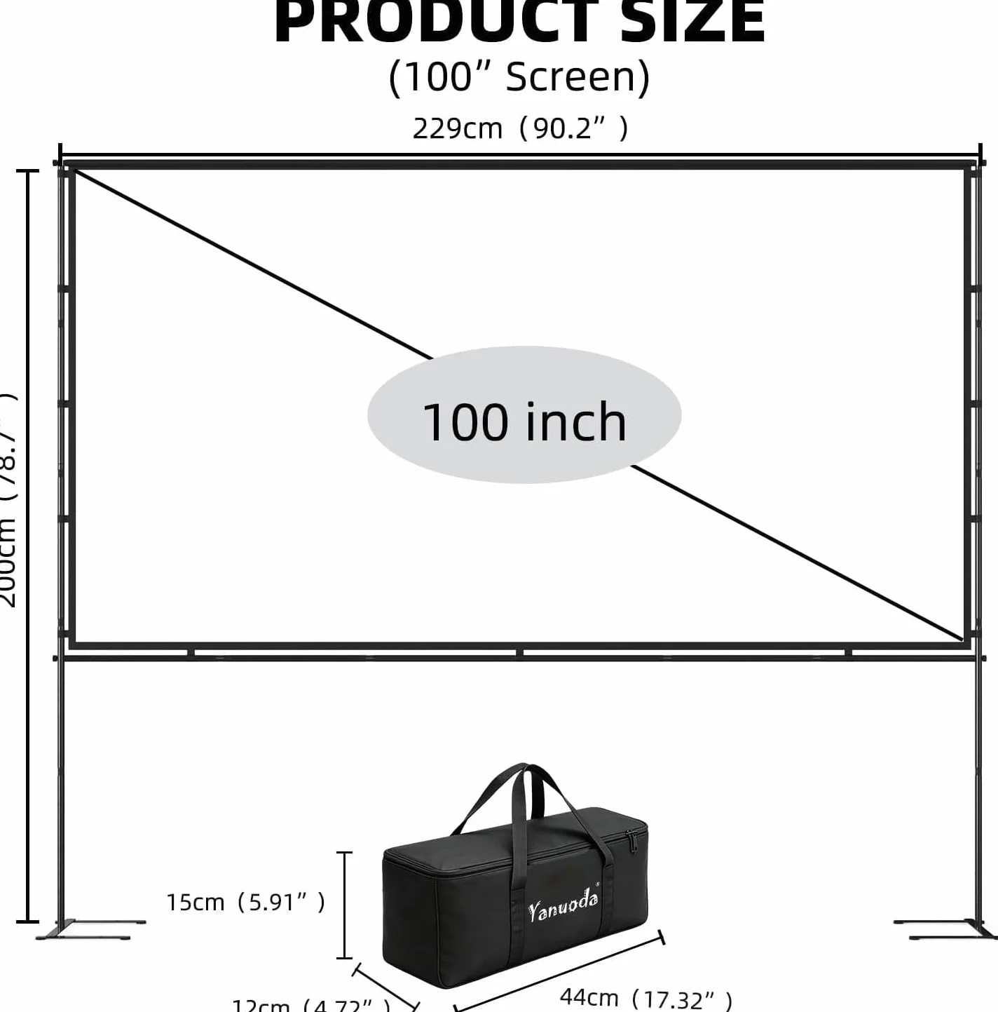 100-calowy Przenośny Ekran projekcyjny ze Statywem | 16:9 HD 4K Bez Zagnieceń, do Użytku Wewnątrz i Na Zewnątrz, Idealny do Kina Domowego i Campingu