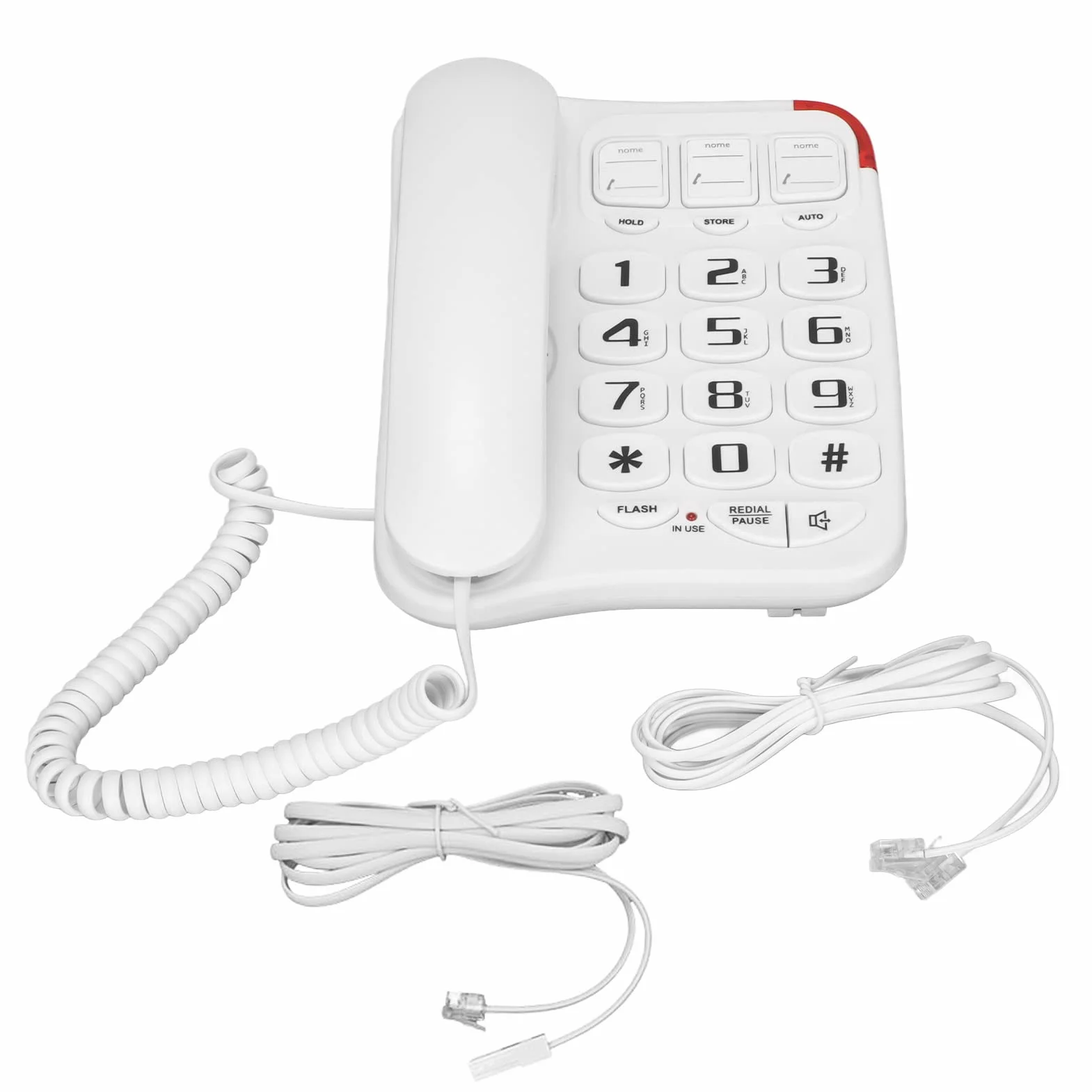 Telefon przewodowy z dużym przyciskiem dla seniorów, 3 klawisze obrazkowe, Wzmocniony telefon przewodowy, Wielofunkcyjny telefon z dużym przyciskiem dla osób starszych, Wybieranie jednoprzyciskowe