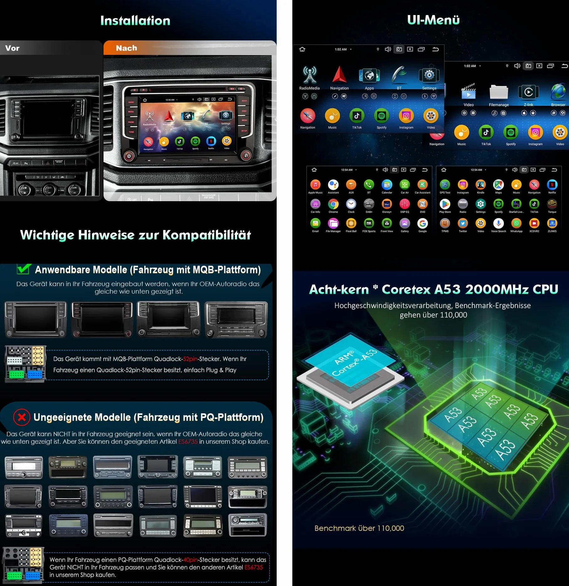 Erisin Android 16 4 GB + 64 GB 8-rdzeniowe radio samochodowe CD, Bluetooth, GPS, nawigacja do VW T6 Polo 6R Crafter Amarok, Caddy, ŠKODA Yeti, Transporter, 7 cali, ekran dotykowy IPS, obsługuje