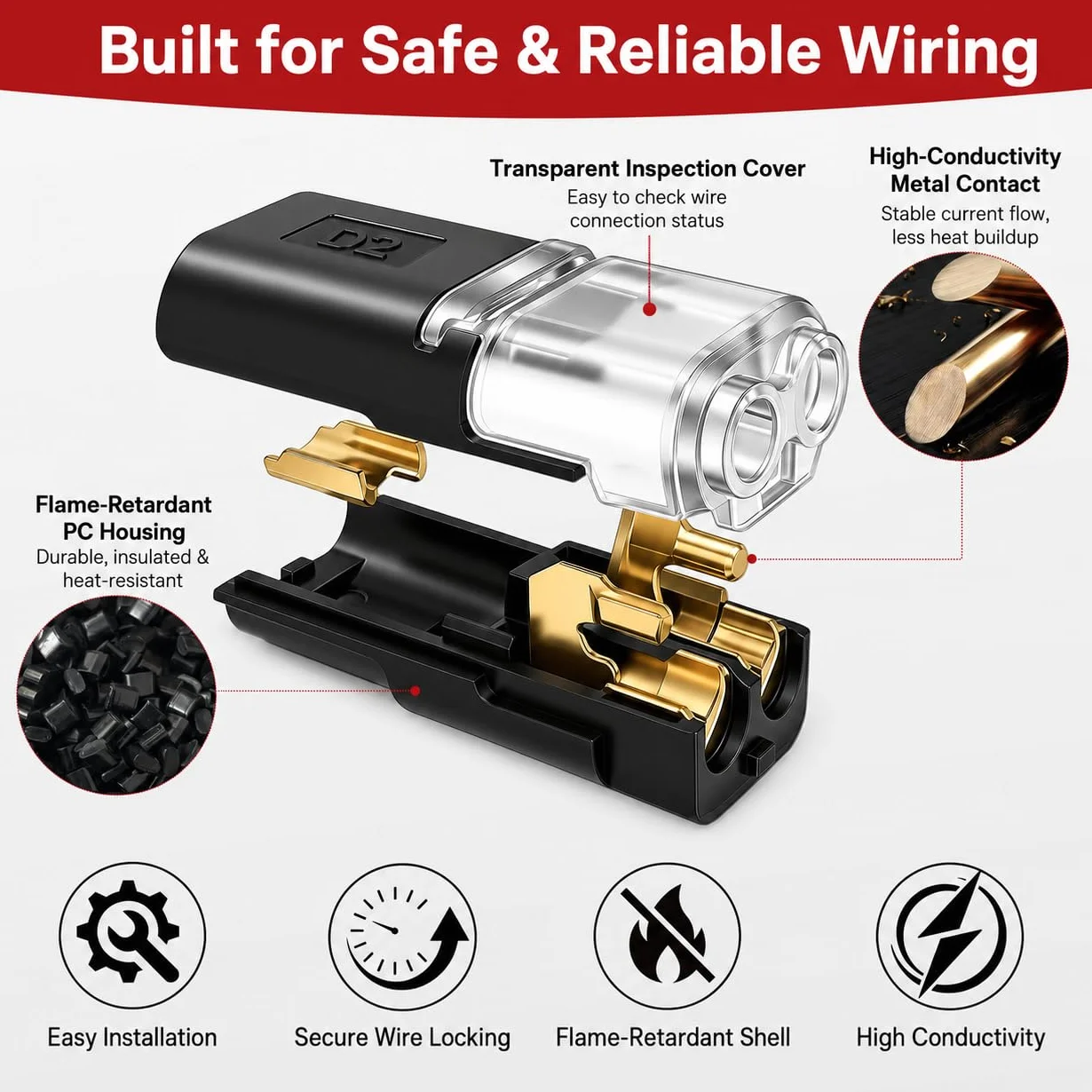 50 sztuk samochodowych złączek kablowych, 2-biegunowych, wtykowych LED bez zdejmowania izolacji, podwójne złącze wtykowe do kabli 18-22 AWG, 12 V, szybkie złącze wtykowe do elektroniki samochodowej