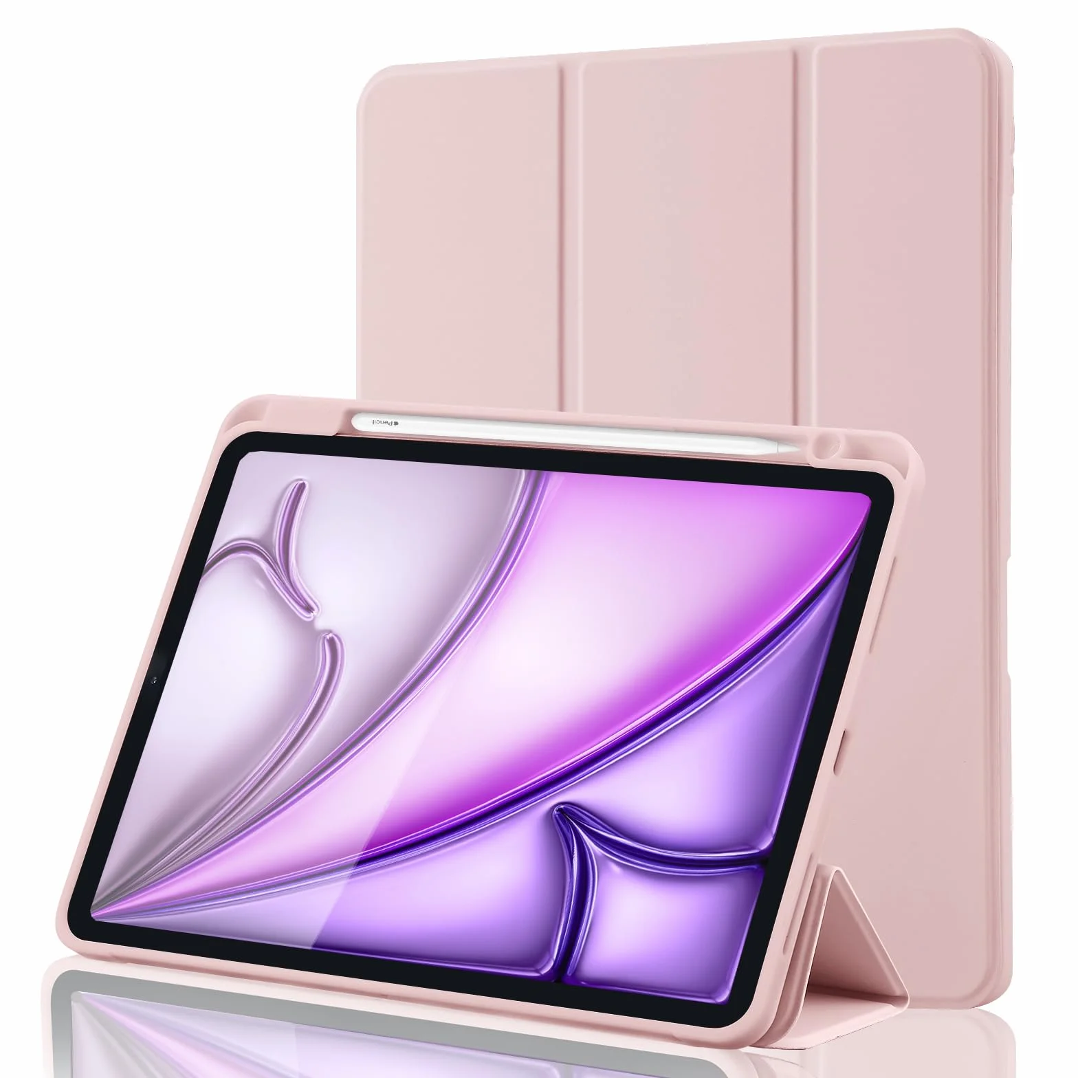 Etui do iPad Air 11 cali M4 2026 / M3 2025 / M2 2024, iPad Air 5/4 10,9 cala 2022/2020, Magnetyczne Etui Trifold z Uchwytem na Pencil, Obsługa Apple Pencil 2, Auto Sleep/Wake, Różowa