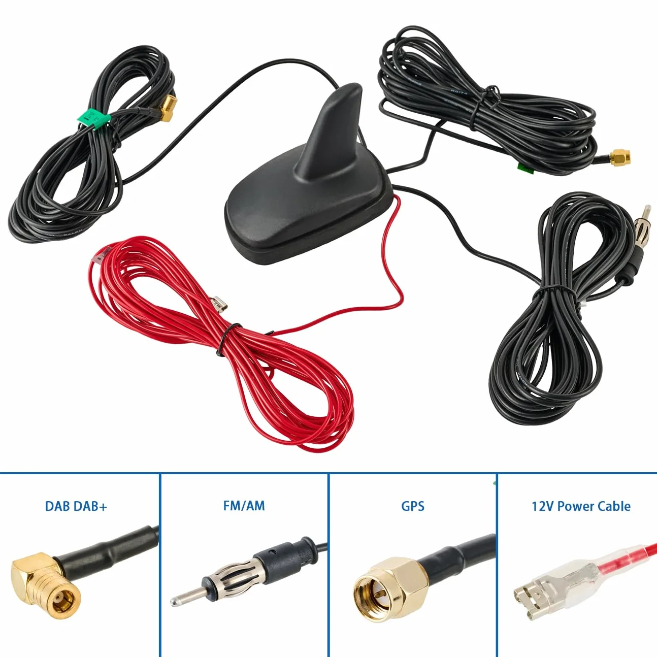 Vecys DAB DAB + FM/AM GPS Antena Samochodowa Shark Fin FM/AM GPS Antena Samochodowa na Dachu Wzmacniacz Sygnału SMB do SMA do DIN Adapter 5M RG174 Kabel