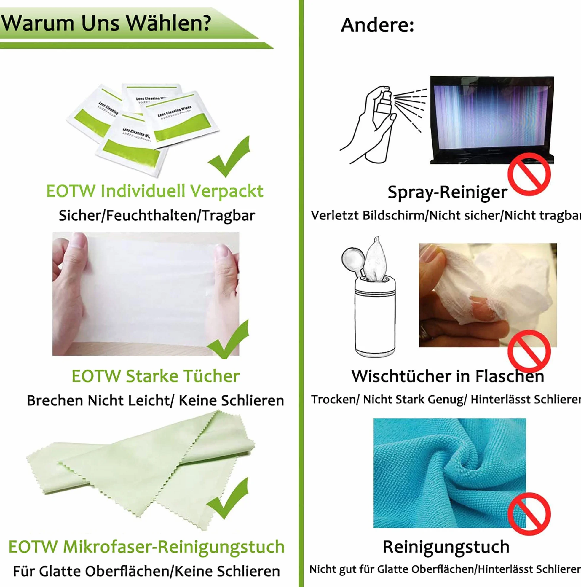 EOTW Design Chusteczki do czyszczenia ekranów, pojedynczo pakowane, do telefonów komórkowych, monitorów, laptopów, iPadów, telewizorów, klawiatur, 120 sztuk