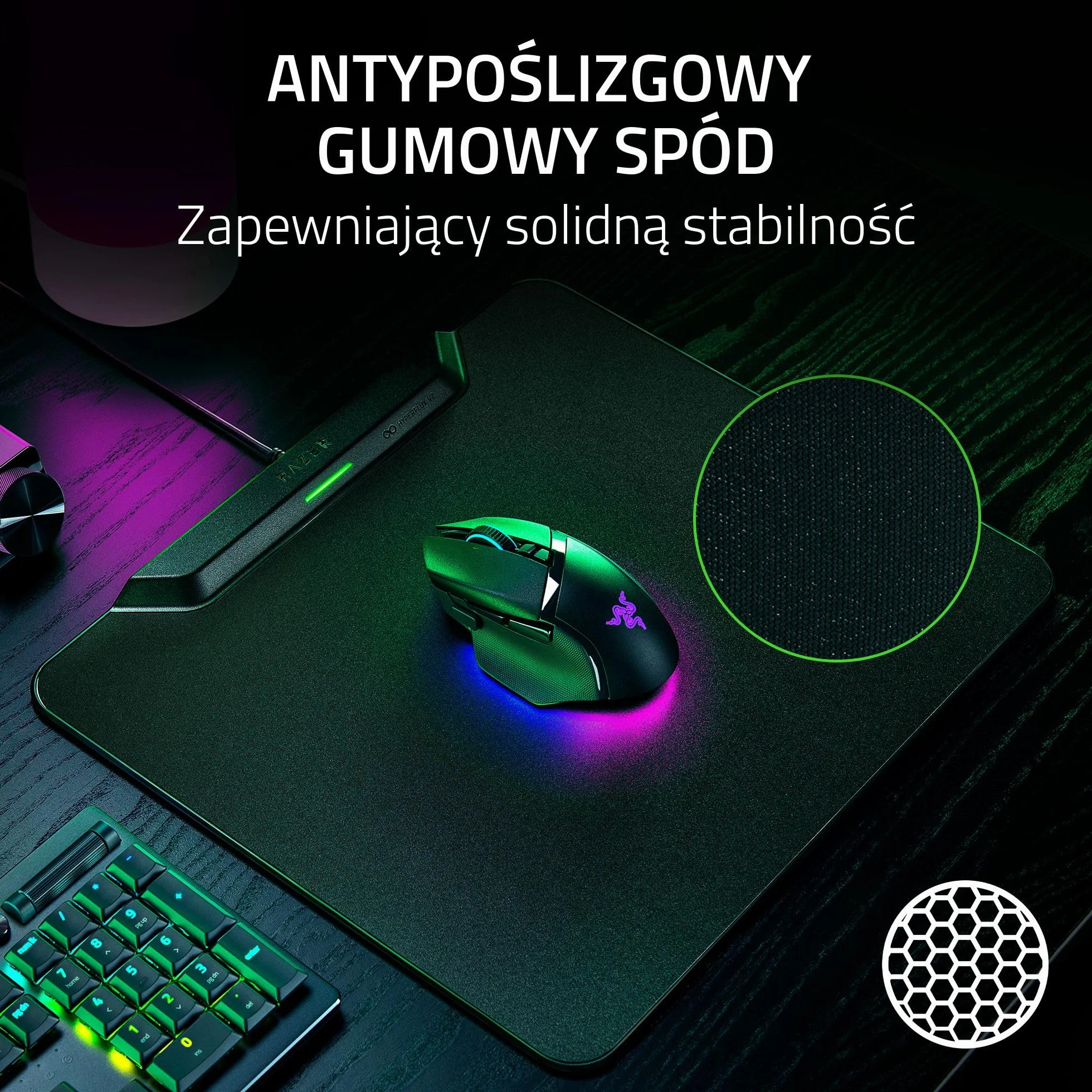 Razer HyperFlux V2 - system bezprzewodowego ładowania myszy do gier - podkładka pod mysz do gier i krążek ładujący (wskaźnik ładowania LED, antypoślizgowe gumowe nóżki) Czarny