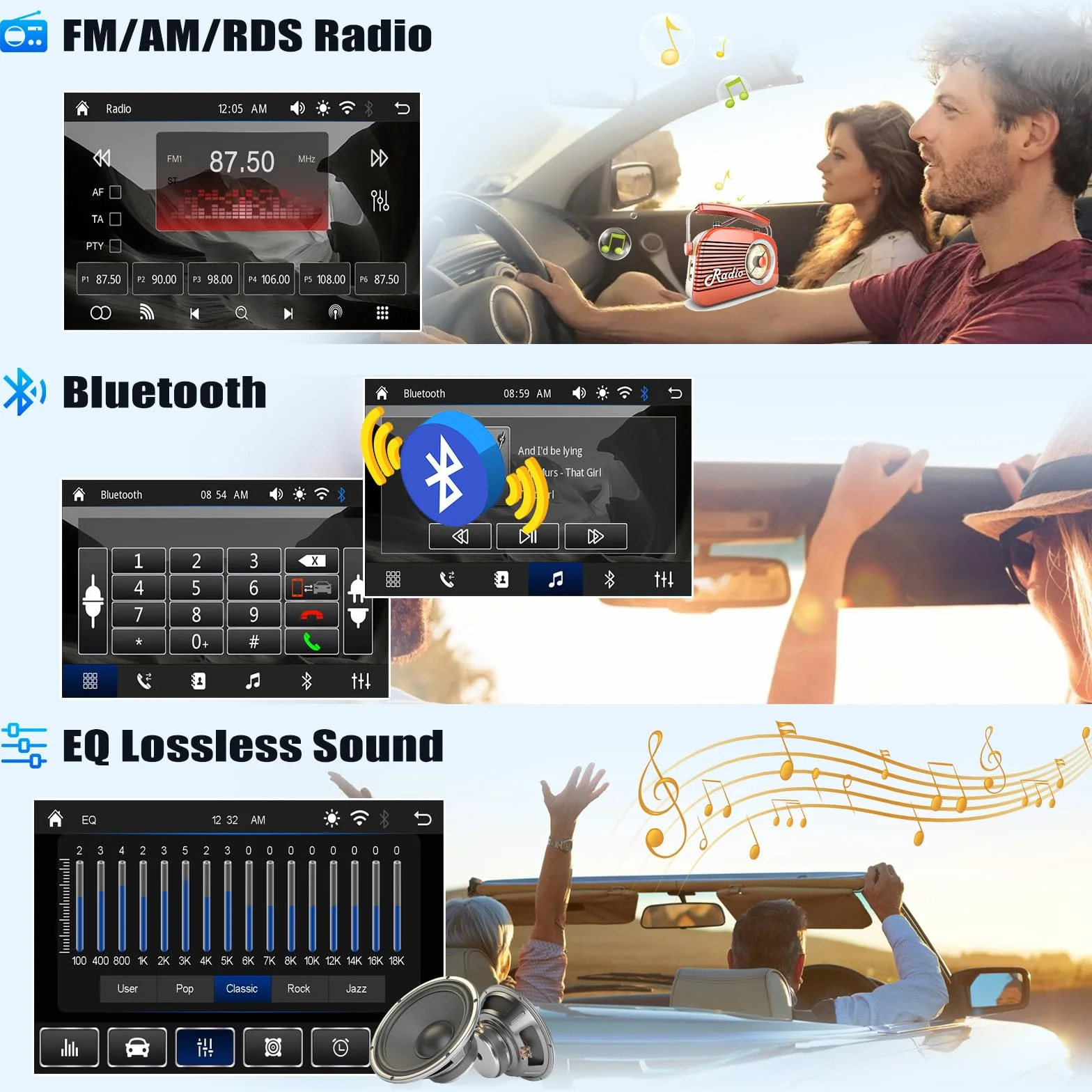 Radio CAMECHO 1-Din, 9 cali, Wireless Carplay Android Auto YouTube Bluetooth z ekranem dotykowym z kamerą cofania, Lusterko Link, FM/AM/RDS, SWC, 2 USB, sterowanie kierownicą