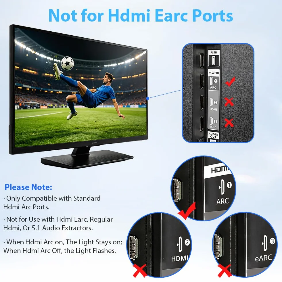 Ekstraktor audio HDMI ARC, 192 kHz HDMI adapter optyczny na 3,5 mm konwerter rozdzielacz ARC, RCA L/R 3,5 mm AUX Stereo do HDTV na soundbar