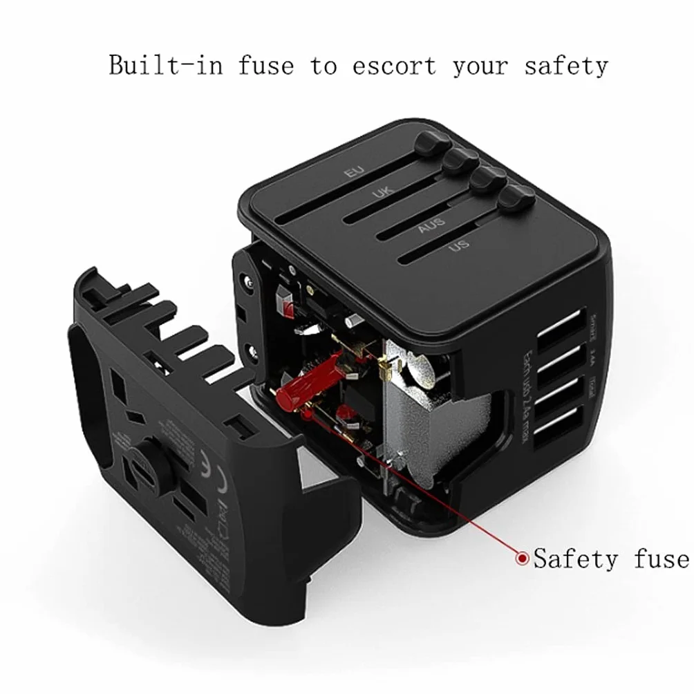 Na całym świecie adapter podróży, Adapter Travel Socket International, przenośne podróże Międzynarodowe Ładowanie Gniazdo Konwersji (Color : D, Rozmiar : 4USB(6.5 * 5.3 * 5.2cm))