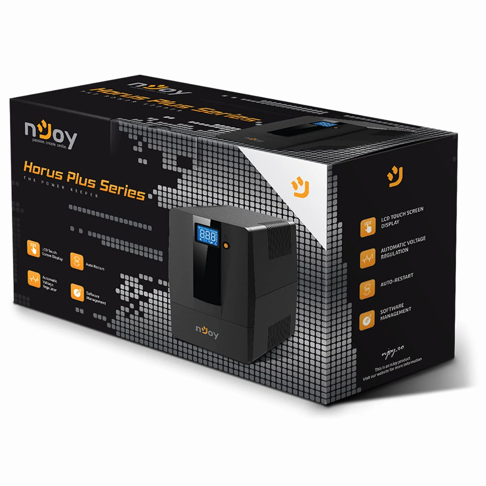 nJoy Horus Plus 600 VA Linia Interactive UPS, 360 W, wyświetlacz LCD, ekran dotykowy AVR, czarny