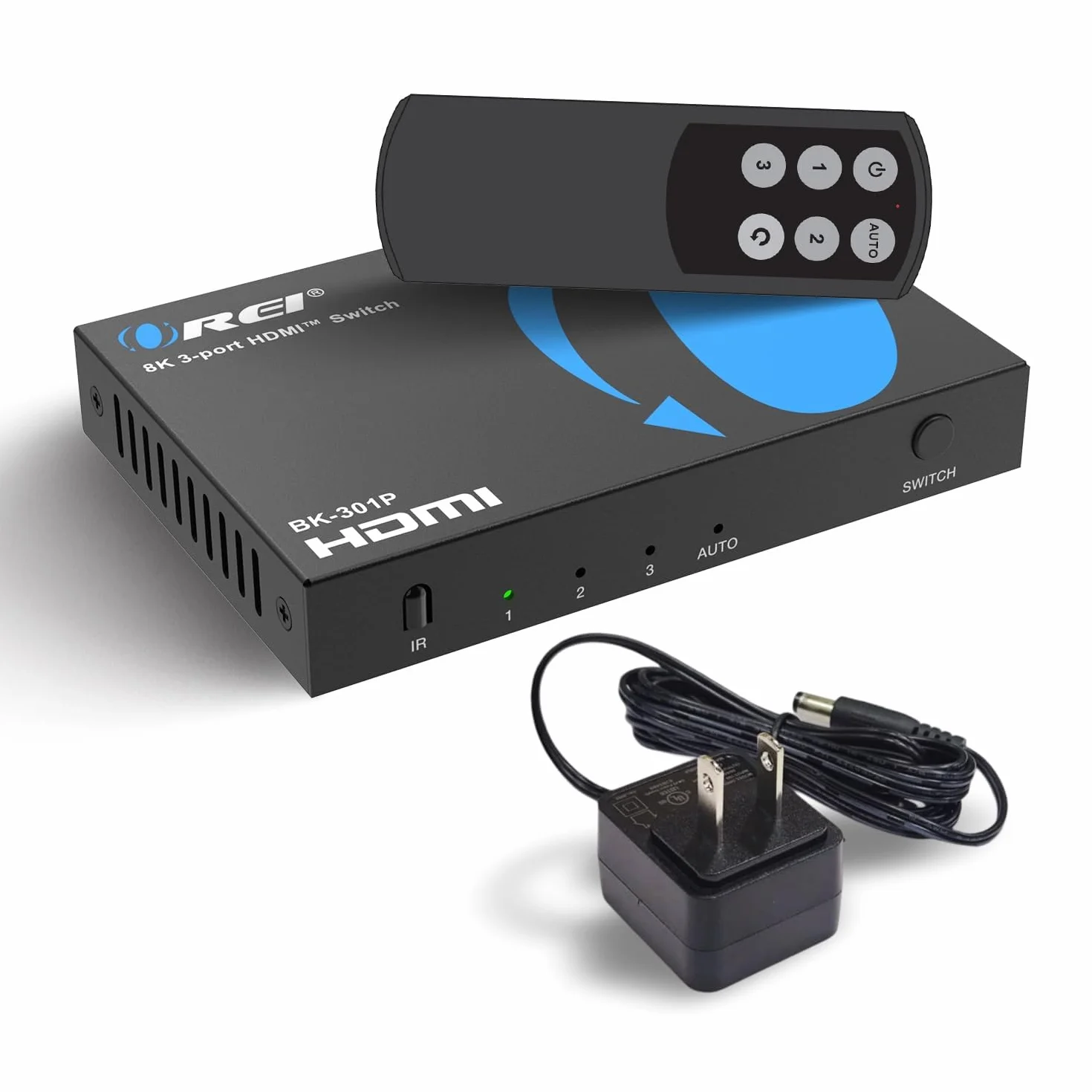 OREI 8K 3-Port HDMI 2.1 Switch, 3-In 1-Out, 8K@60Hz, Manual & Auto Switch | hdmi switch with remote, hdmi switch 4k 120hz, HDR10+, Dolby Vision, VRR, ALLM, CEC, PS5/Xbox compatible