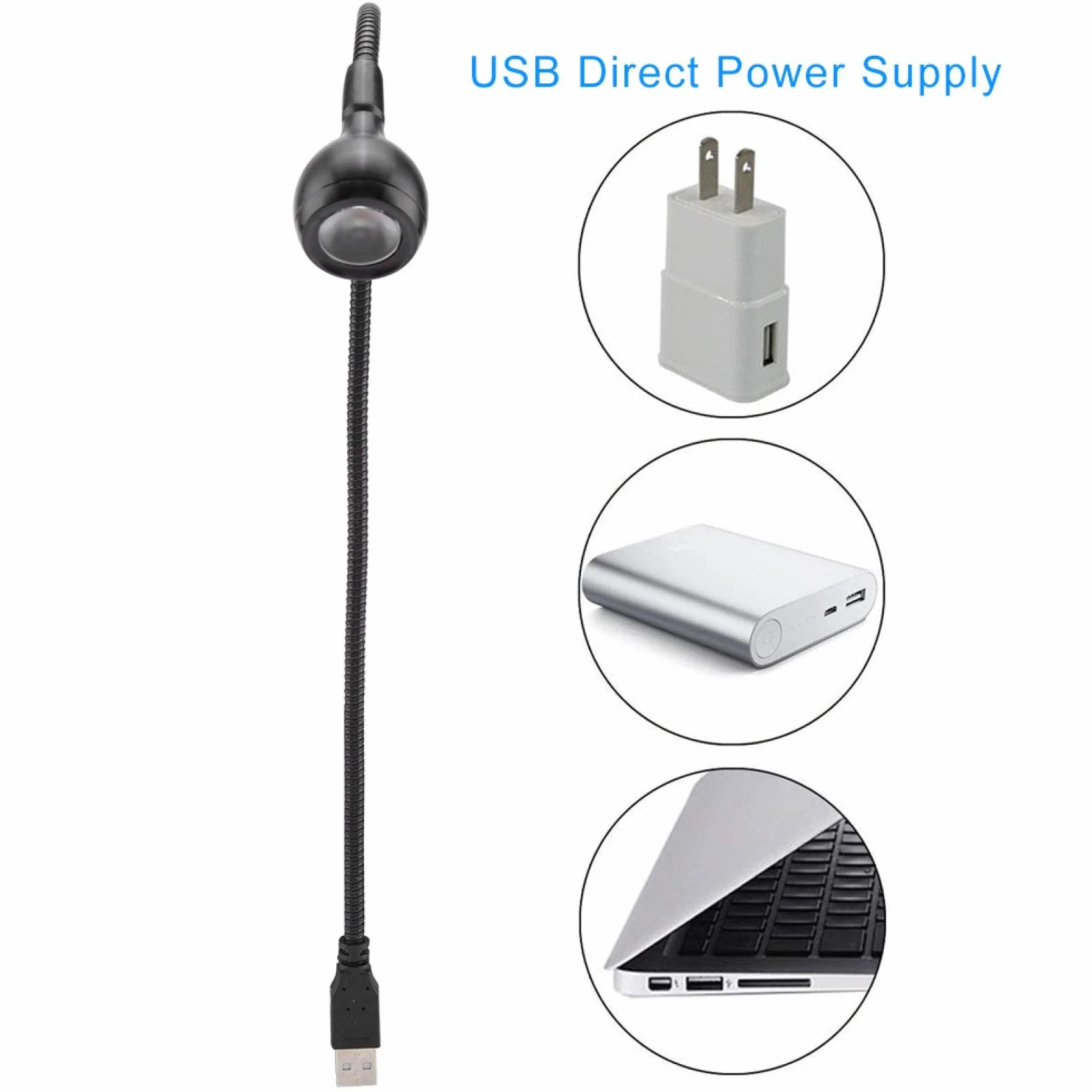 Lampka USB LED z Elastyczną Gęsią Szyją, Przenośna Lampka Biurkowa do Laptopa, PC, MAC, Czarny/Ciepły Biały