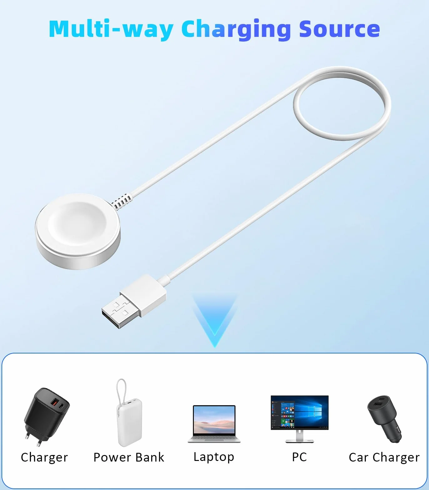 MoKo Magnetic Charger Compatible with Huawei Watch GT6/5/4/3/2 Pro/Watch 5/4/3/Fit 4/Ultimate/D2 - Standard & Pro Models, Aluminum Alloy Charger Dock with a 100 cm Charging Cable, White