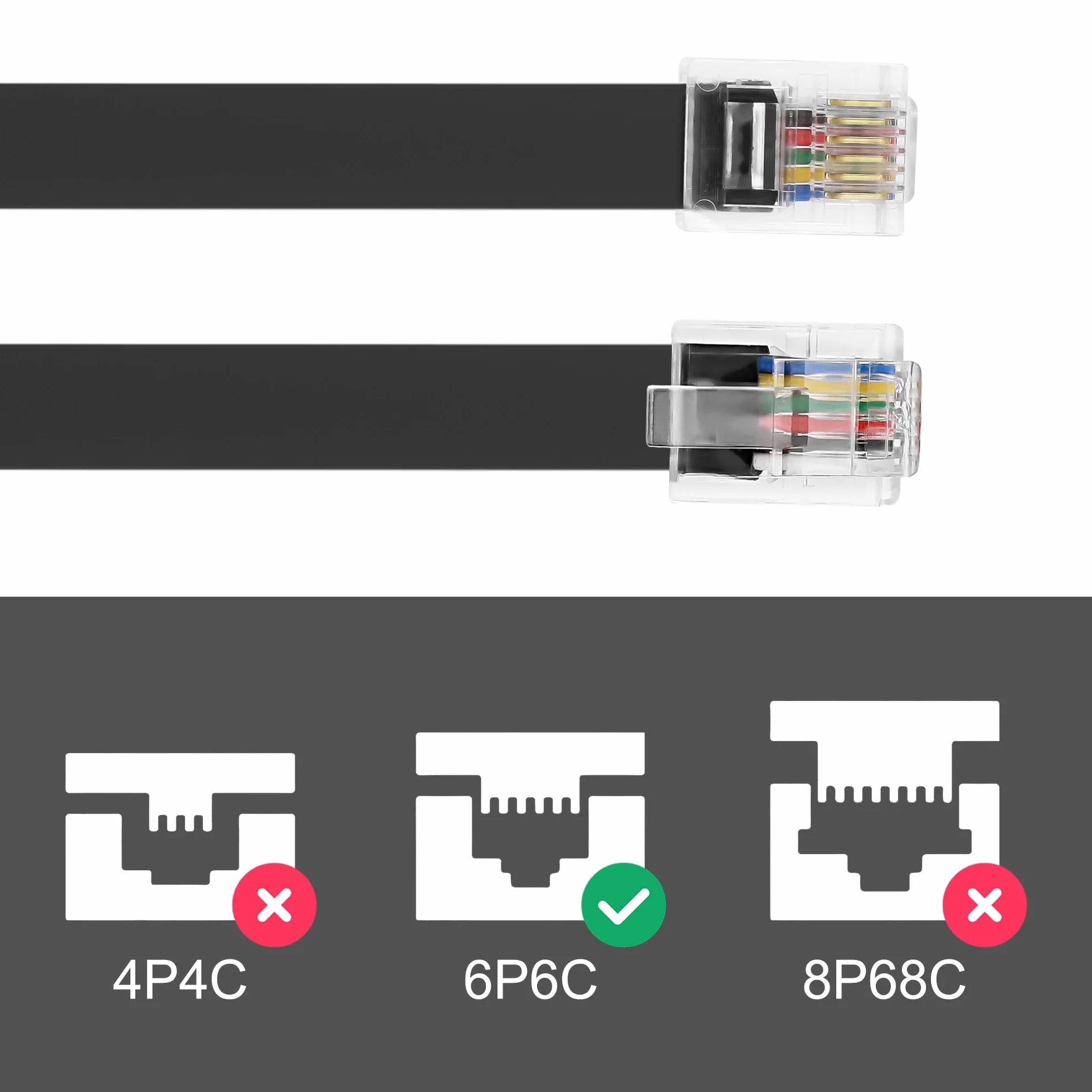 MEIRIYFA RJ12 6P6C wtyczka przedłużacz RJ11/RJ12 Cat3 kabel telefoniczny 30 cm 2 sztuki