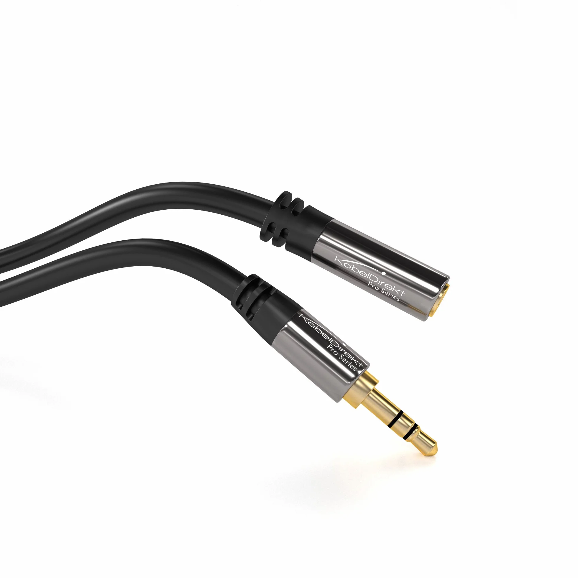 KabelDirekt – 2 m – Przedłużacz słuchawkowy, przedłużacz jack 3,5 mm (kabel audio aux, wtyk/gniazdo, prawie niezniszczalna metalowa obudowa, idealny do słuchawek, czarny)