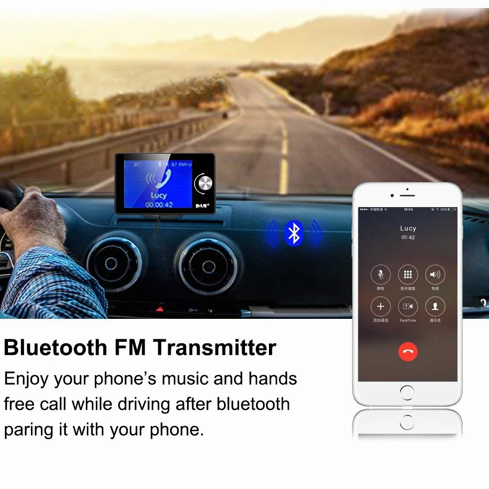 Przenośne radio cyfrowe DAB/DAB+, samochodowe, kolorowy wyświetlacz 2,8”, FM, Bluetooth, nieograniczone zapisy, zestaw głośnomówiący, wejście i wyjście AUX, czytnik kart TF 64 GB, ładowarka USB
