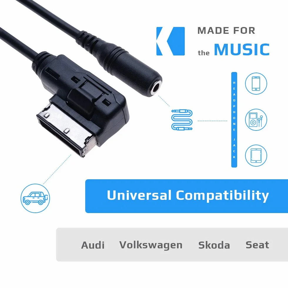 AMI MDI na AUX gniazdo żeńskie 3,5 mm adapter kabla interfejsu muzycznego | kompatybilny z samochodem Audi A6L Q5 Q7 A8 S5 A5 A4L A3 VW Volkswagen Tiguan GTI CC, Skoda Fabia Octavia, radio