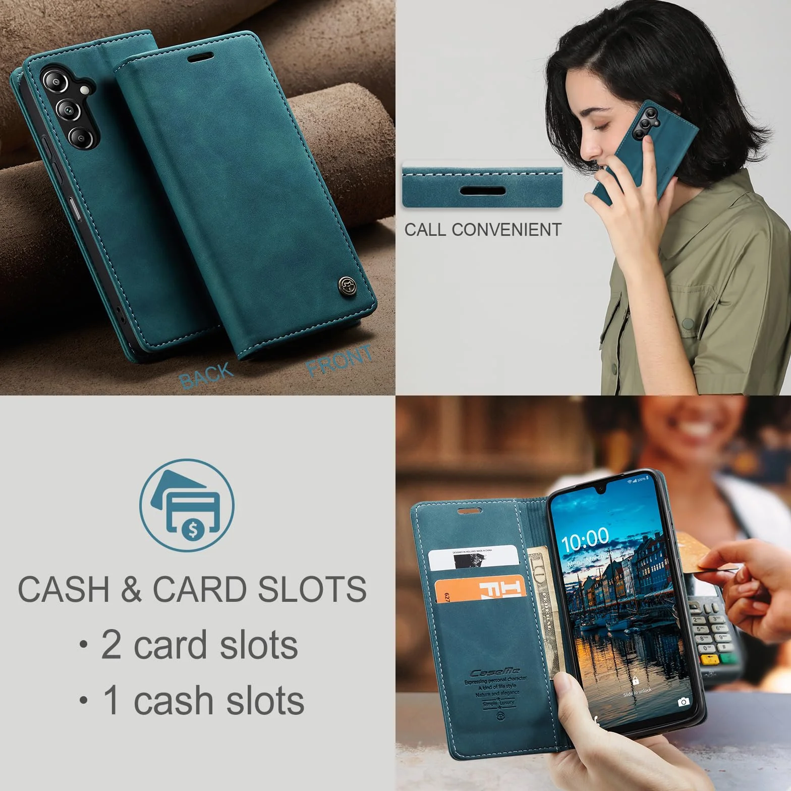 Etui do Samsung Galaxy A16, portfel ze skóry PU z uchwytem na karty Kompatybilny Kabura magnetyczna odporne na wstrząsy etui na telefon z klapką do Samsung Galaxy A16, Niebieski zielony