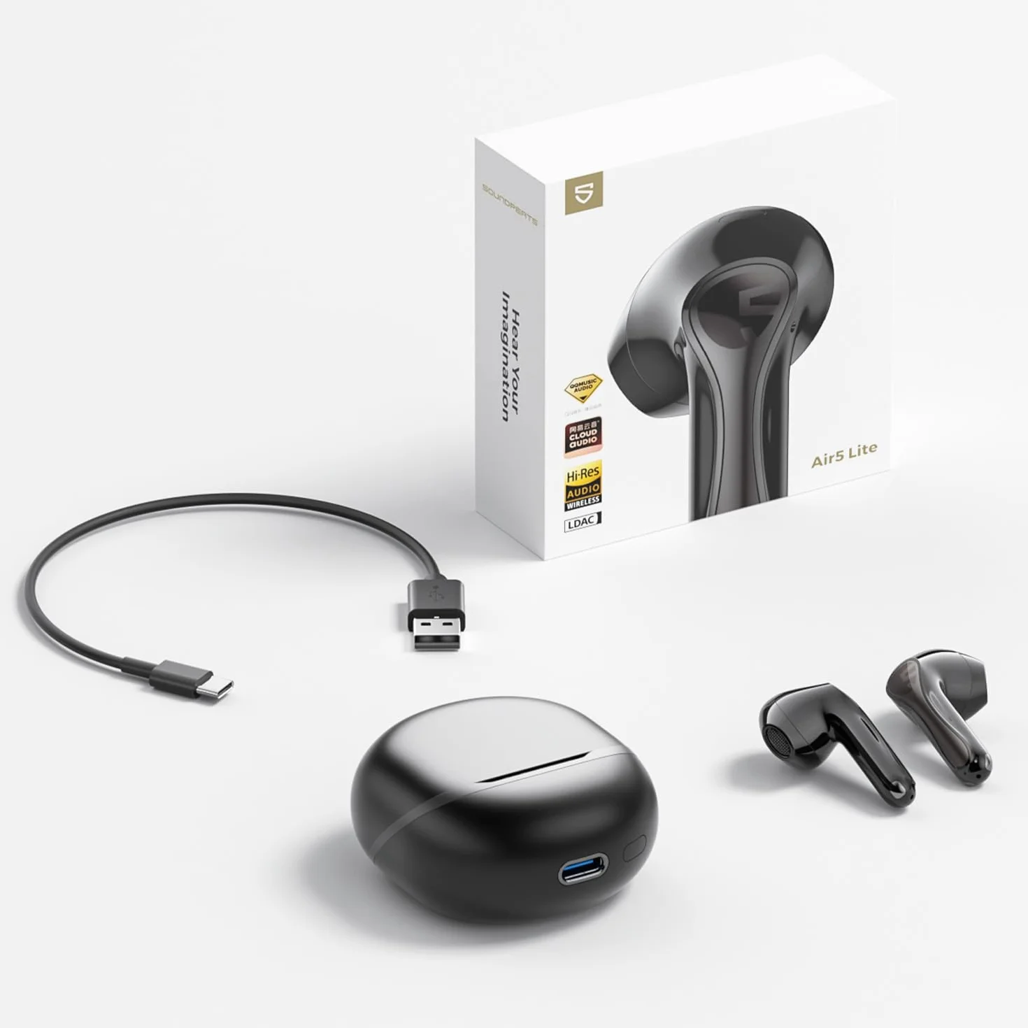 SoundPEATS Air5 Lite Bezprzewodowe słuchawki douszne o wysokiej rozdzielczości, słuchawki Bluetooth 5.4 z 4 mikrofonami, słuchawki LDAC Półuszne dźwięk stereo, 30 godz., Kontrola aplikacji