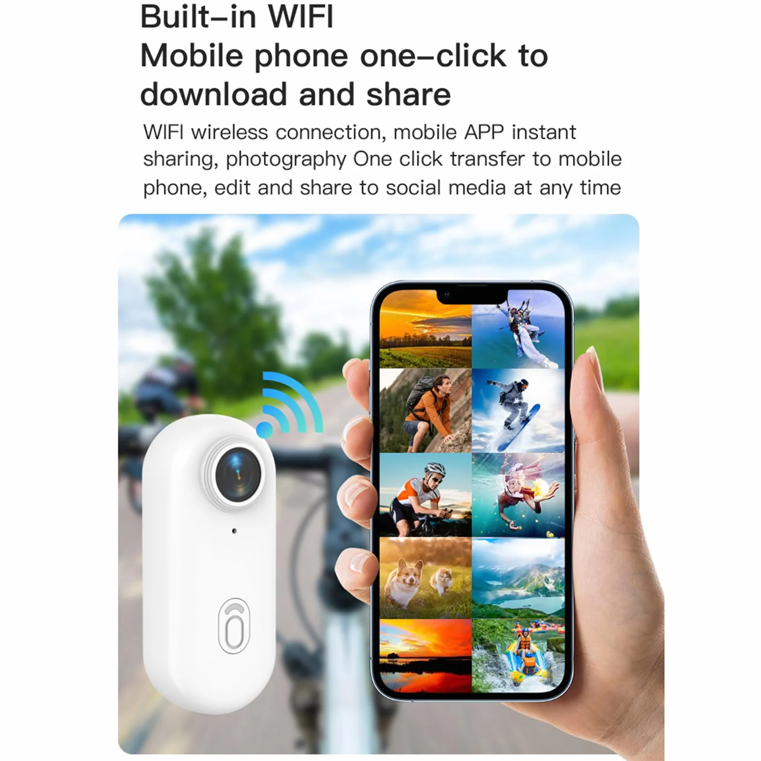 Andoer Mini kamera sportowa 1080p, mała kamera sportowa WiFi, szerokokątny obiektyw 120°, wbudowana bateria z przewodem magnetycznym, klips tylny, wodoszczelna obudowa, akcesoria do montażu kart TF 32