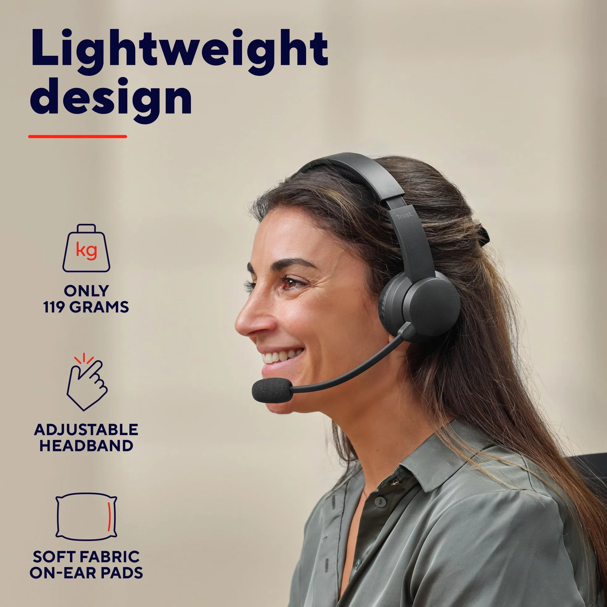 Trust Roha II nauszny bezprzewodowy zestaw słuchawkowy Bluetooth, czarny | mikrofon ENC, lekkie słuchawki z akumulatorem, 85% materiału z recyklingu, headset do PC Mac biura pracy Zoom Teams