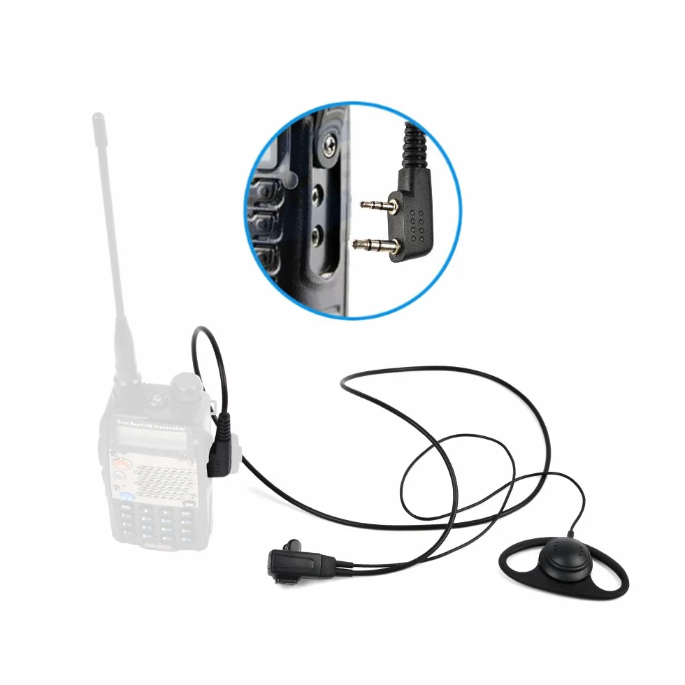 Słuchawki Walkie Talkie z mikrofonem w kształcie litery D, kompatybilne z Baofeng UV-5R UV-5RA 888S Kenwood HYT 2-pinowe radio dwukierunkowe (10 sztuk)
