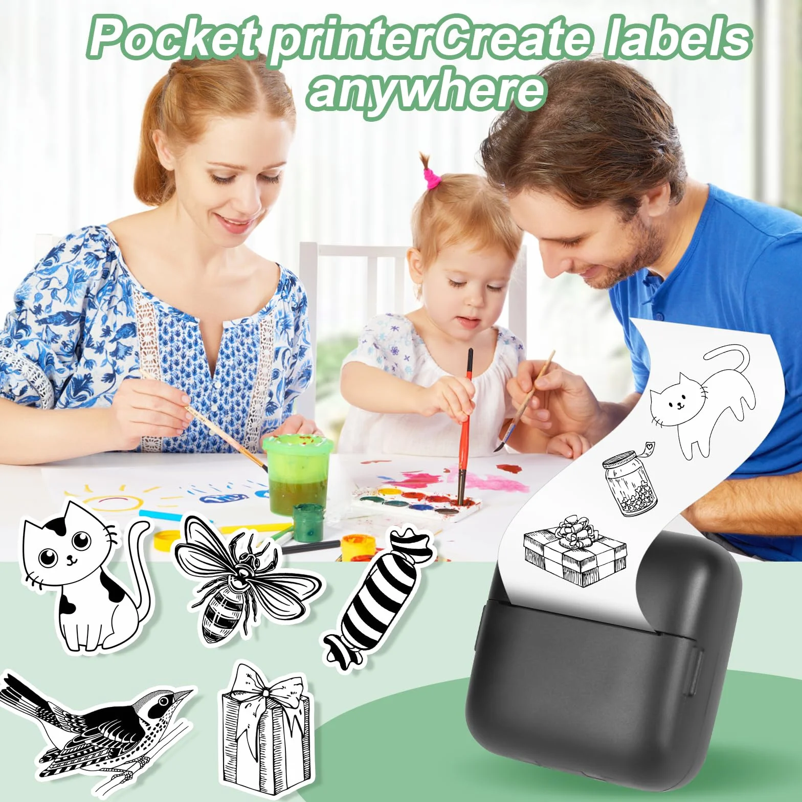 GuKKK Przenośna drukarka fotograficzna, mini bezprzewodowa drukarka fotograficzna, bezprzewodowa drukarka termiczna BT, drukarka do zdjęć, lista etykiet, do zdjęć, odbiór, notatki