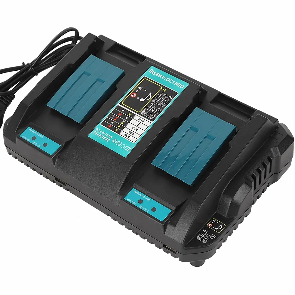 Podwójna ładowarka Baterii, 2 ładowarka Portu USB Pasująca do BL1830 BL1430 14,4 do 18V (wtyczka UE)