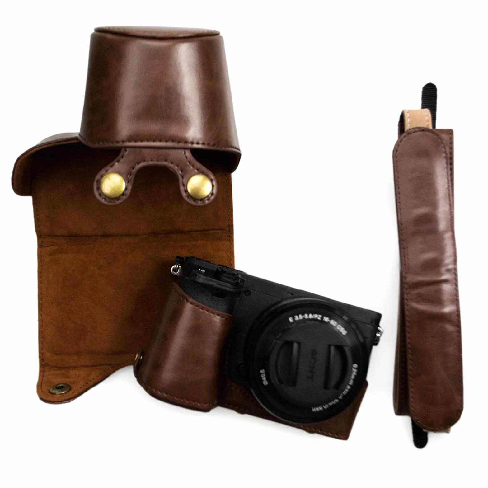 kinokoo Sony A6400 etui ze skóry PU, etui ochronne, kompatybilne z Sony A6400 A6100 A6000 A6300 z obiektywem 16-50 mm, kolorowe, kawa