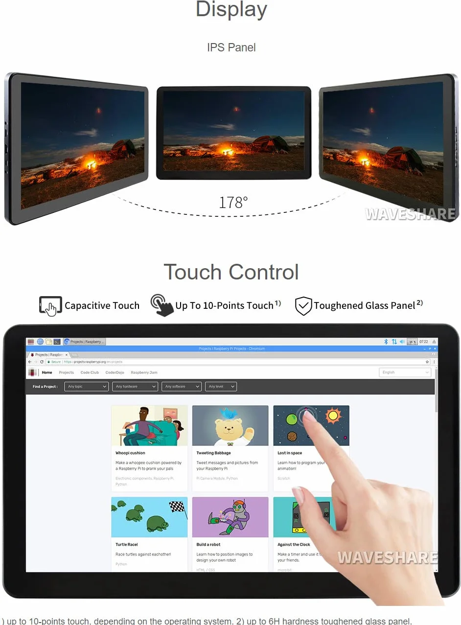 Waveshare HDMI pojemnościowy ekran dotykowy IPS LCD typ H z etui 15,6 cala obsługa Raspberry Pi/Jetson Nano/PC