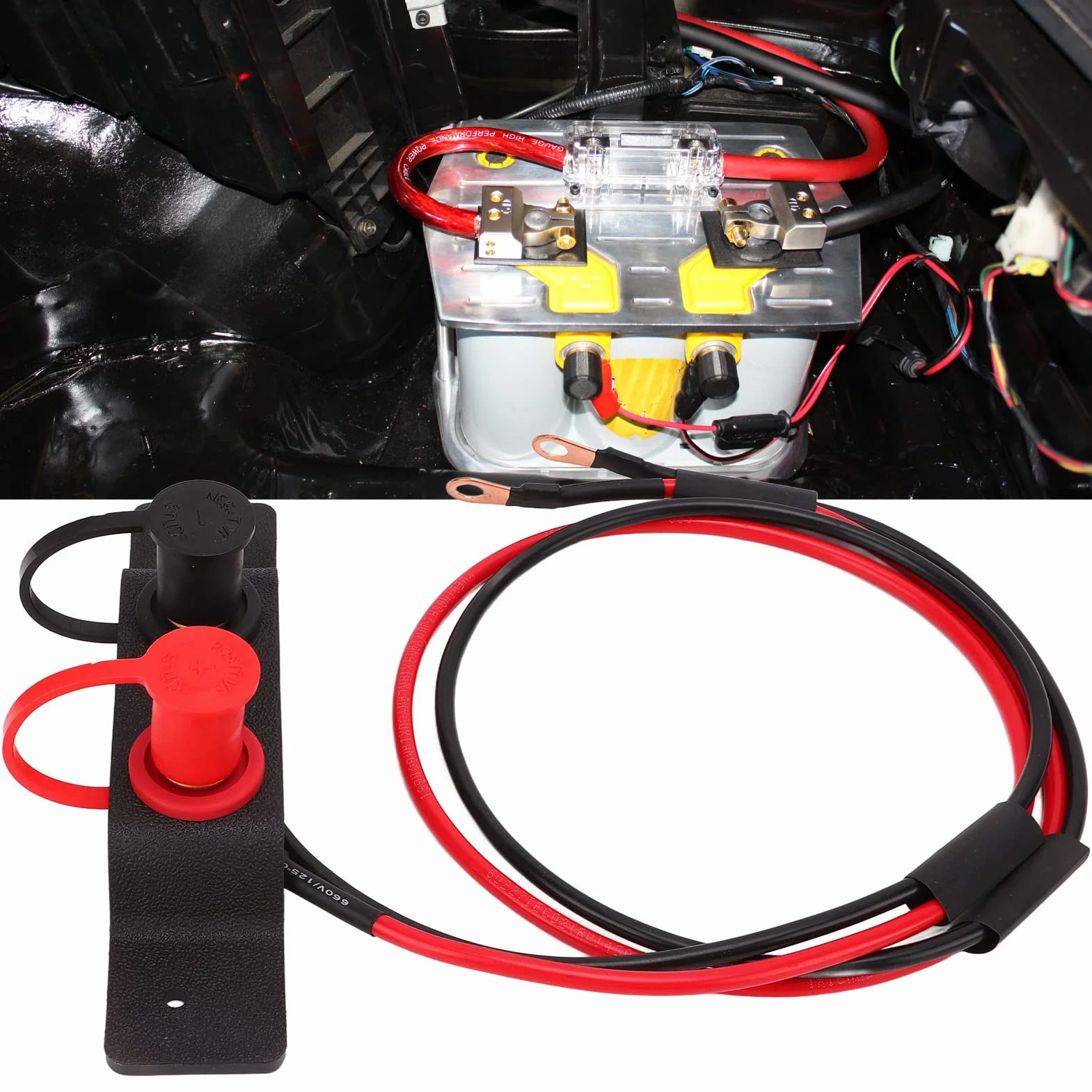 Wakects Zestaw do Przenoszenia Akumulatora Podstawa z PCV Zestaw do Przenoszenia Zacisków Akumulatora 1,2 M Kabel z Rdzeniem Miedzianym o średnicy 4,0 Mm Słupek Skokowy ładowania Pod maską dla