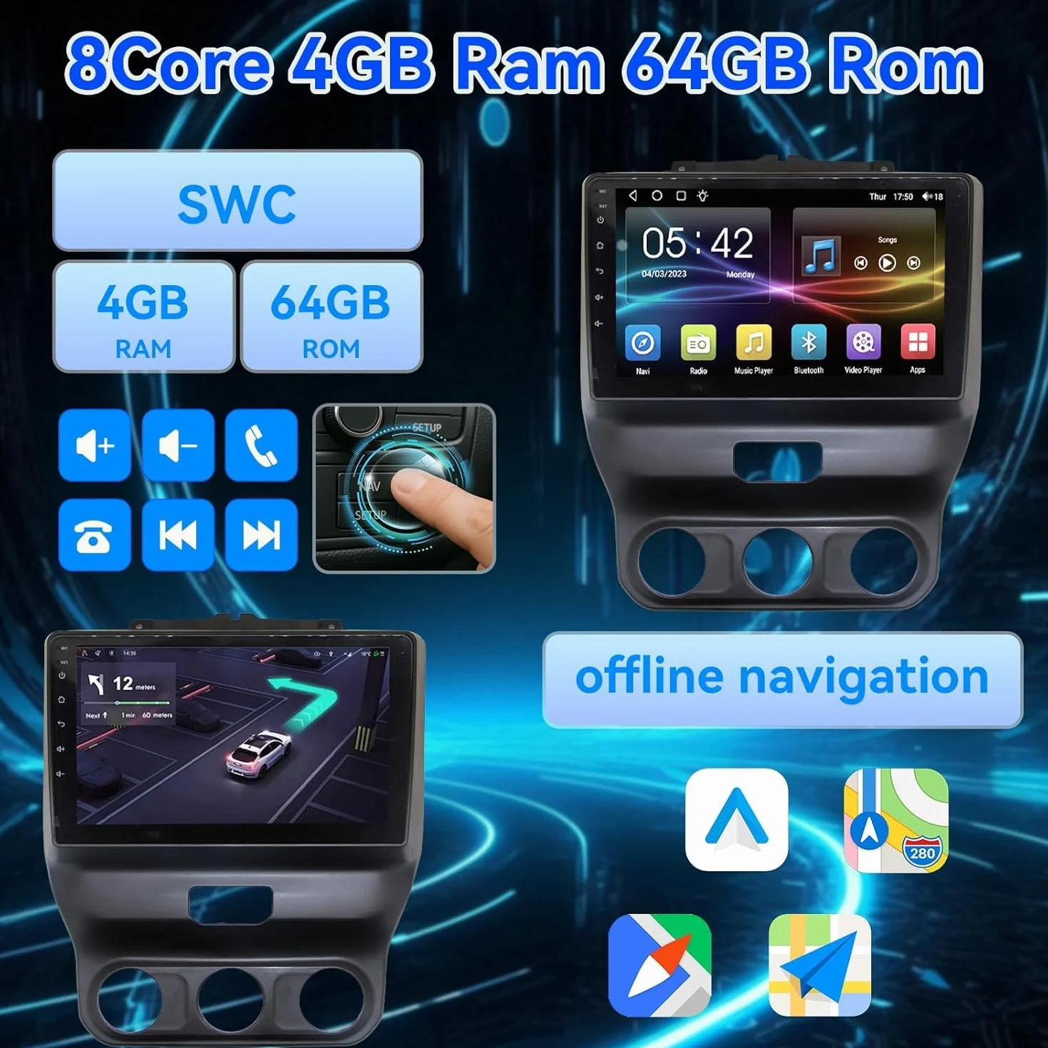 Android 15 9calowy ekran dotykowy radio samochodowe do Dodge Ram 2019-2024 | Bezprzewodowy CarPlay WiFi Bluetooth EQ Audio Android Auto AM/FM Nawigacja GPS AHD Kamera cofania mikrofon