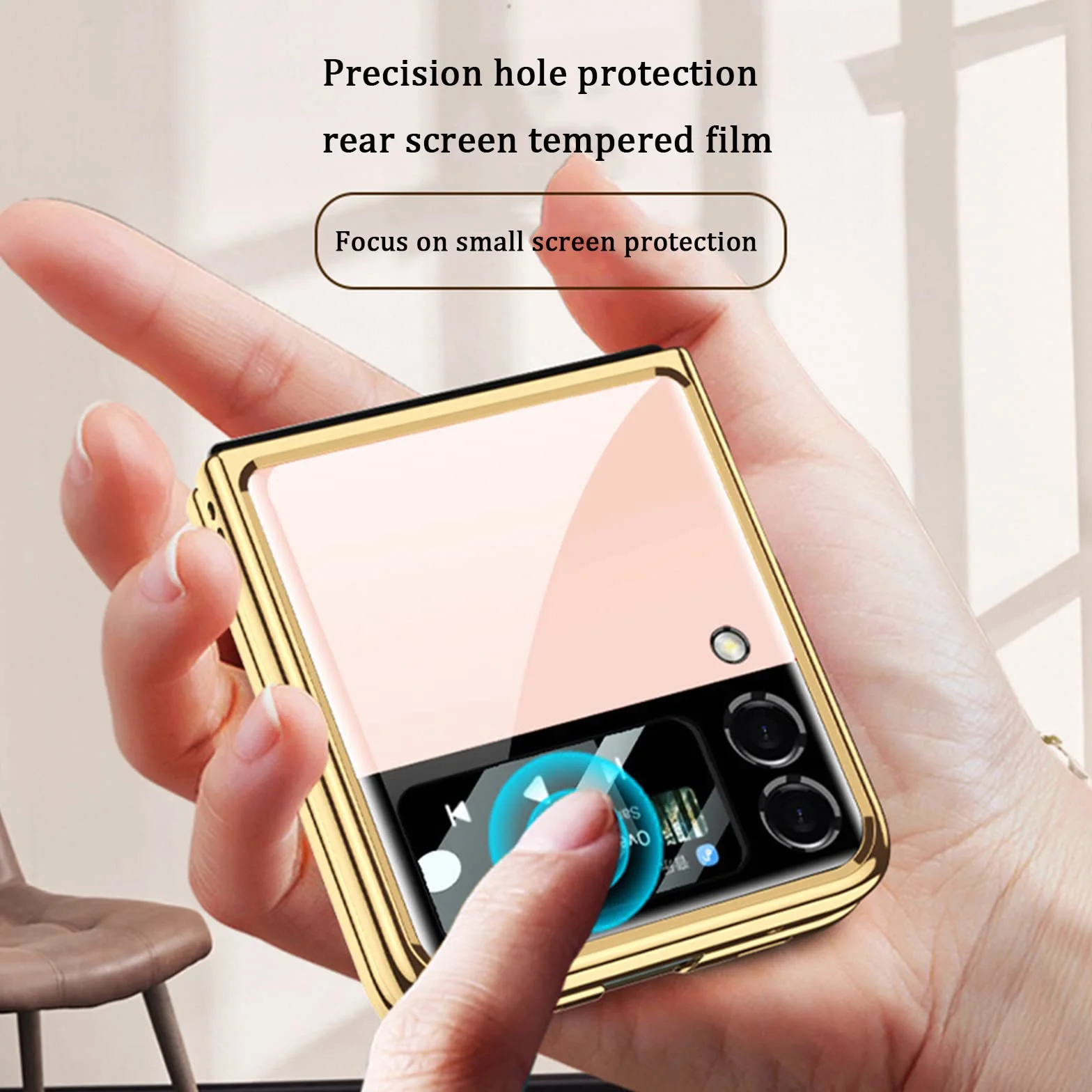 Etui do Samsung Galaxy Z Flip 3 5G ultracienkie szkło hartowane etui na telefon osłona moda galwanizowana PC tylna osłona z osłoną ekranu aparatu, fioletowe