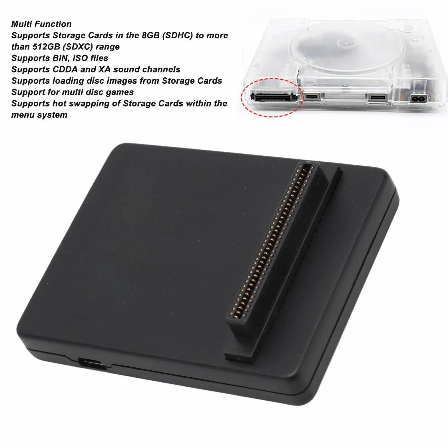 Zestaw Emulatora Napędu Optycznego PS1, Etui z Nadrukiem 3D, Akcesoria do Gier z kartą Pamięci, Kompatybilne z SCPH 1000 SCPH 7503 (BLACK)