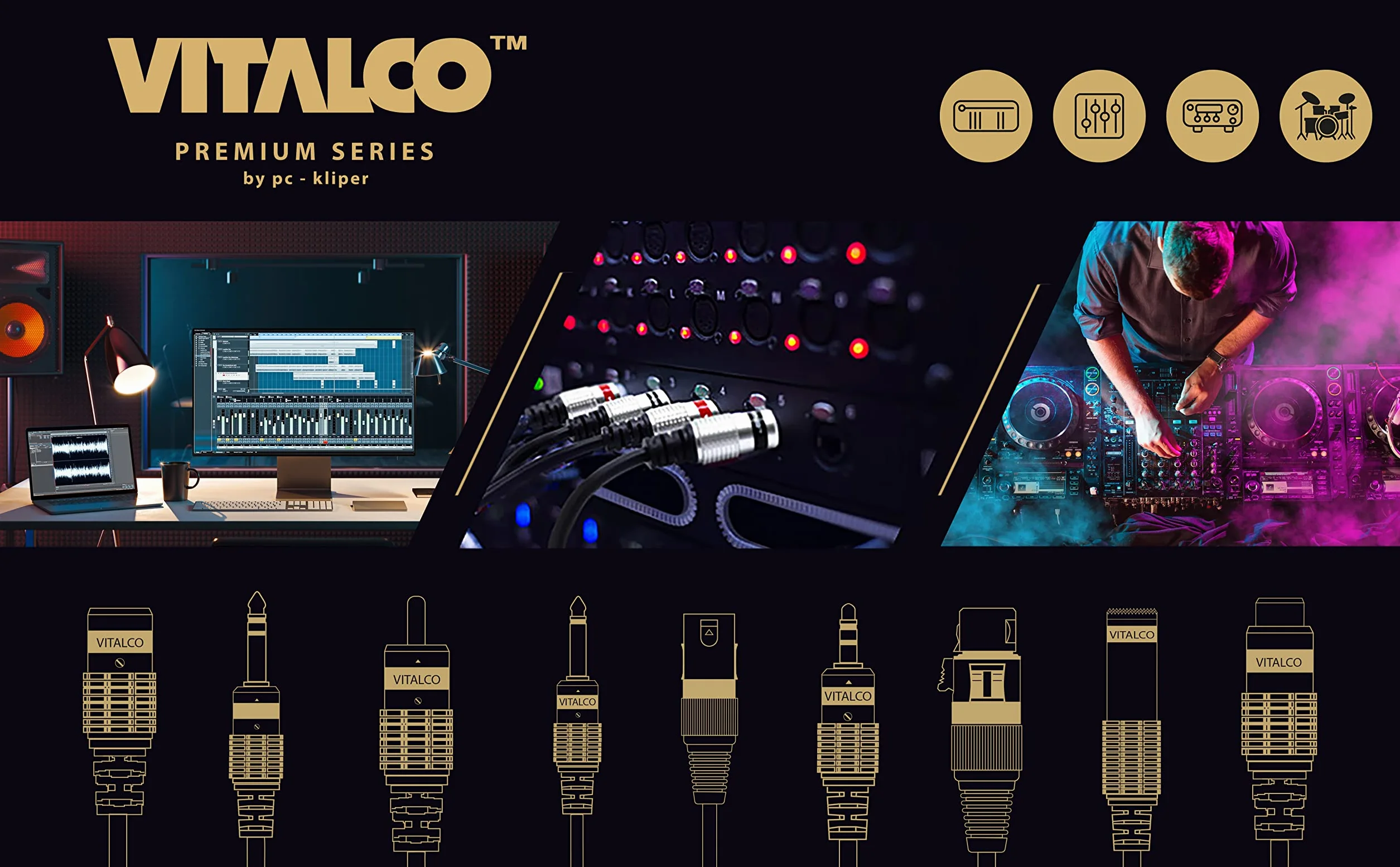 Kabel 2x Jack 6,3 Mono na 2x RCA 10m VITALCO Przewód Audio 2x Wtyk Duży Jack 6,3mm TS 2x Cinch