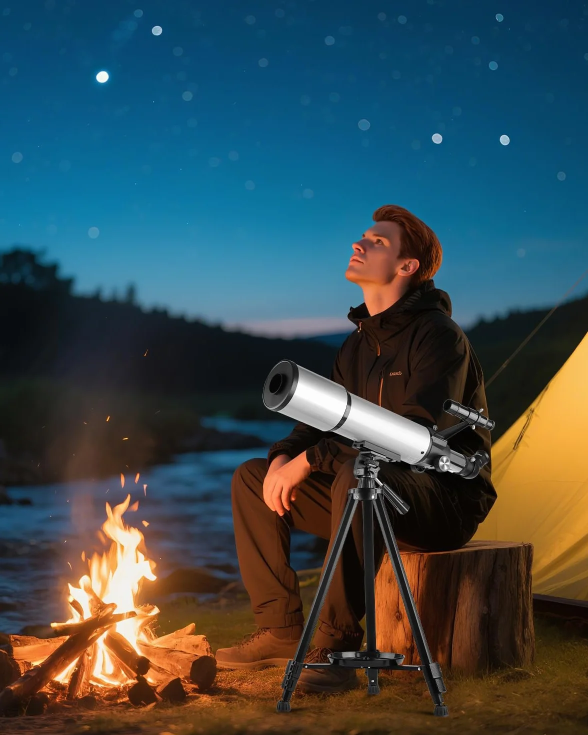 Teleskopowy refraktor astronomiczny 90/600 mm ze statywem aluminiowym – kompletny zestaw z 2 okularami (10 mm i 25 mm), 3 x soczewka Barlow, adapter do smartfona i torba do przenoszenia