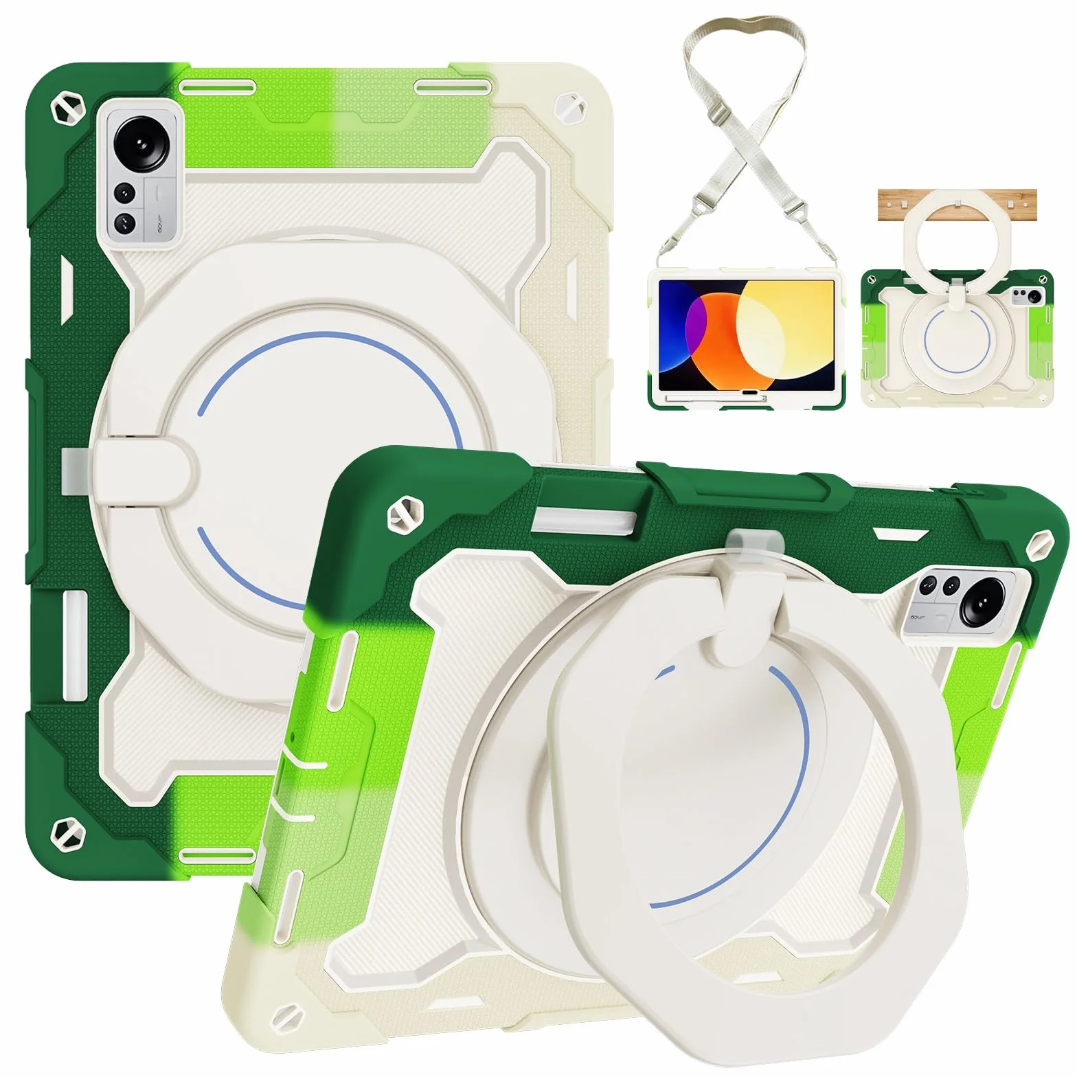Wytrzymałe etui ochronne do Xiaomi Mi Pad 5 Pro 12,4 cala, stojak obracany o 360°, pasek na ramię, uchwyt na długopis i pierścień, odporna na uderzenia osłona dla dzieci i dorosłych