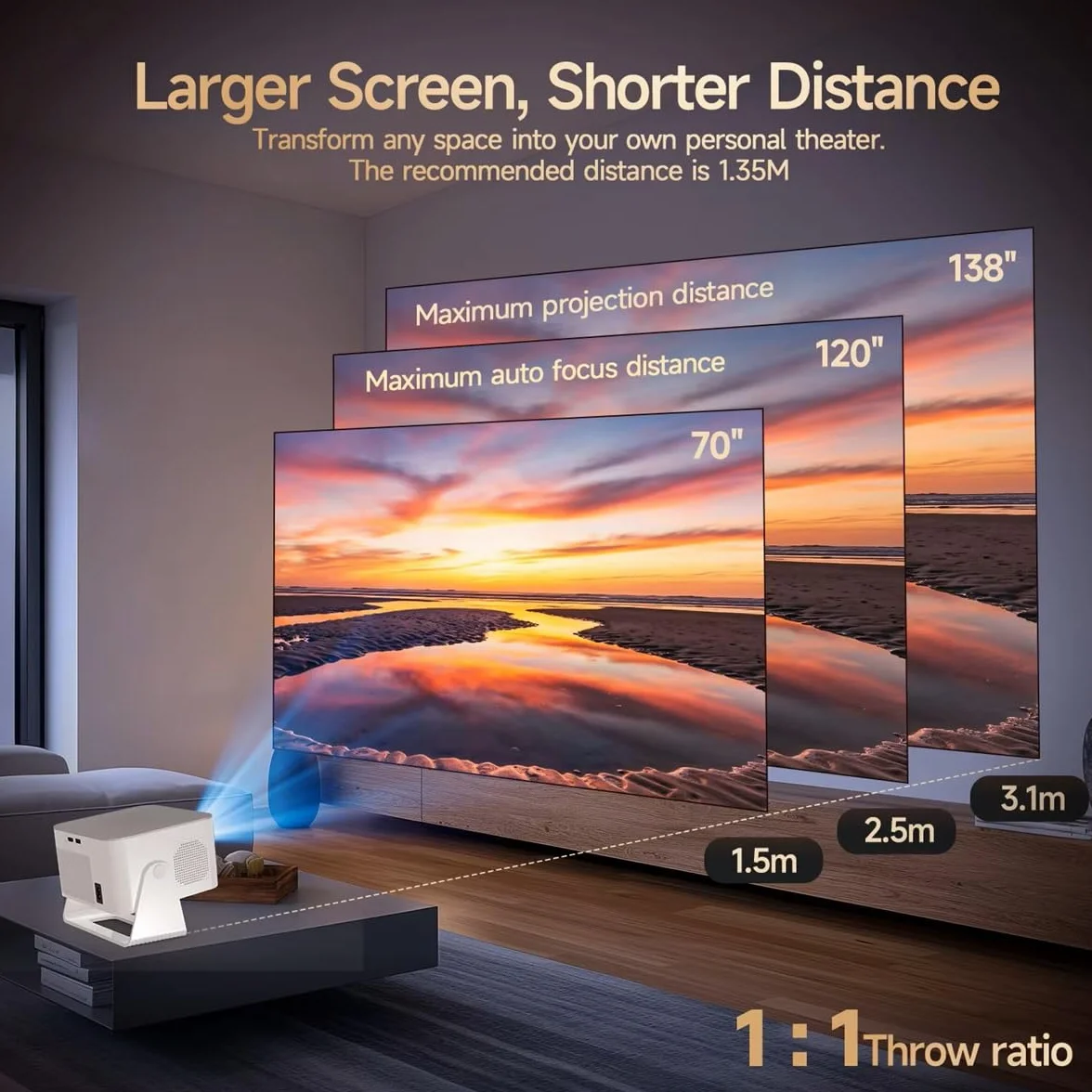 Projektor 900ANSI Android 14 z automatycznym ustawianiem ostrości, obsługa 8K Native 1080P, Wifi6, BT5.4, 16G, Allwinner H726 przenośny HY350Max