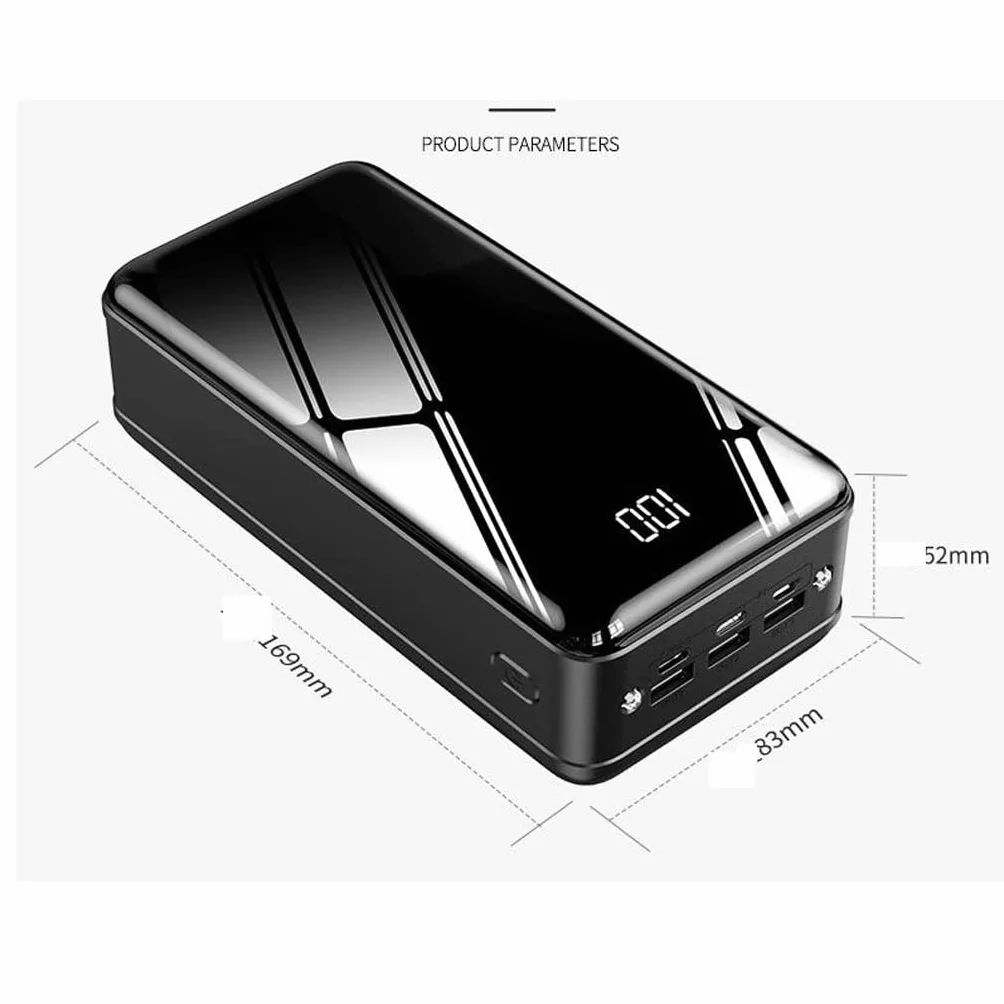 50000 MAh Power Bank o dużej pojemności Lustrzany ekran z cyfrowym wyświetlaczem Szybkie ładowanie jest wyposażone w wspólny bank mocy (Color : Black, Size : 50000mAh)