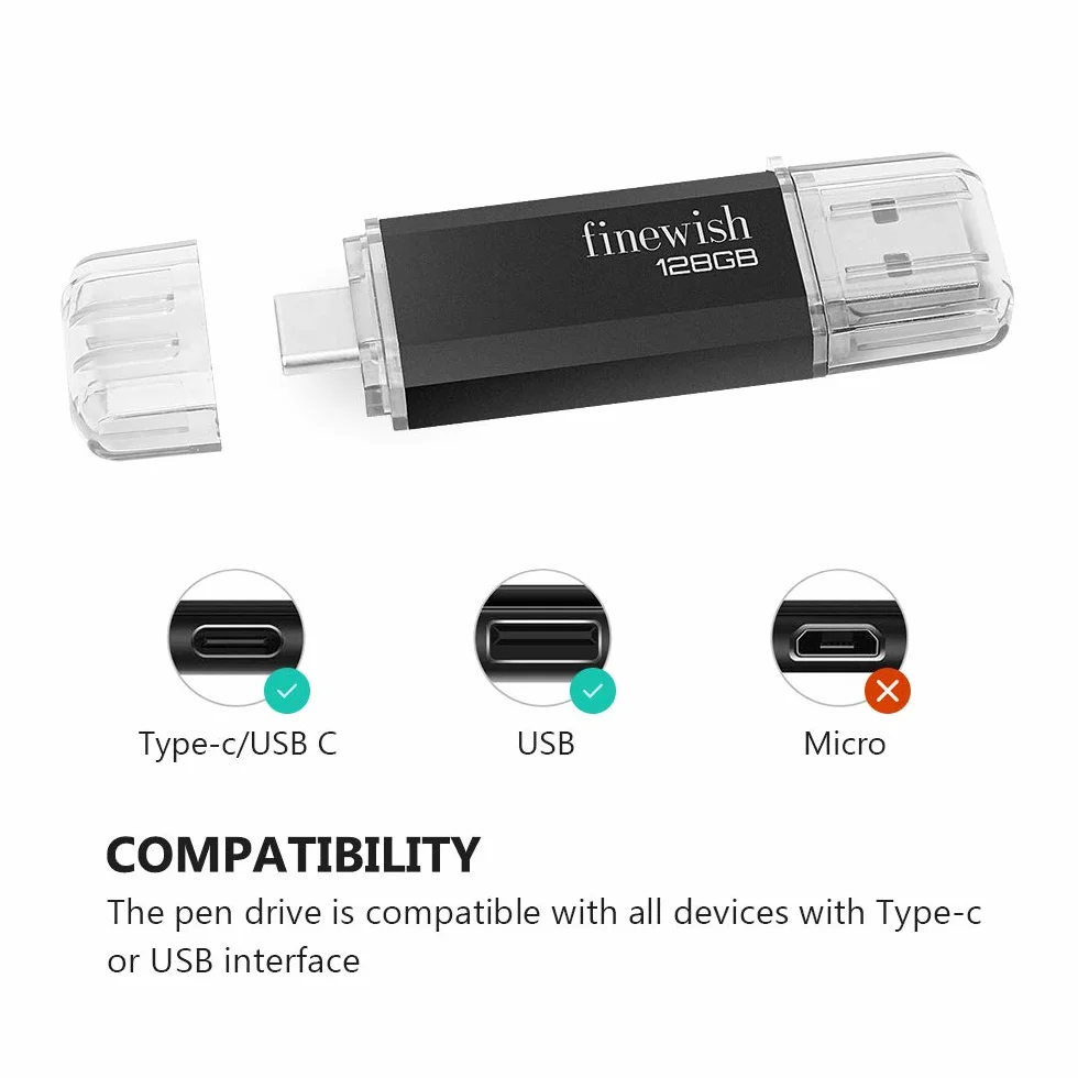 Pamięć Flash USB C 128 GB 2 w 1 Typu C Klucz USB Przenośny Pendrive OTG Czarny