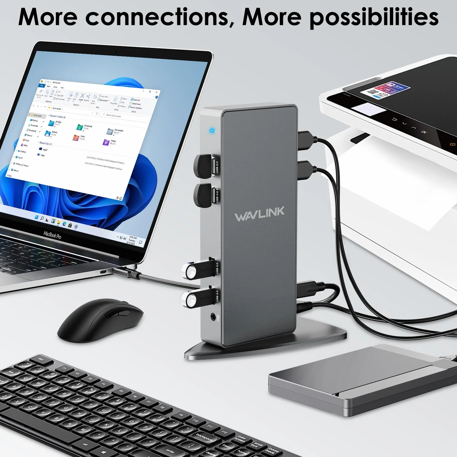 Stacja dokująca DisplayLink, uniwersalna stacja dokująca WAVLINK USB-C z 2 × HDMI i DP, Gigabit Ethernet, 6 × USB 3.0, audio, mikrofon, kompatybilna z Mac OS i Windows