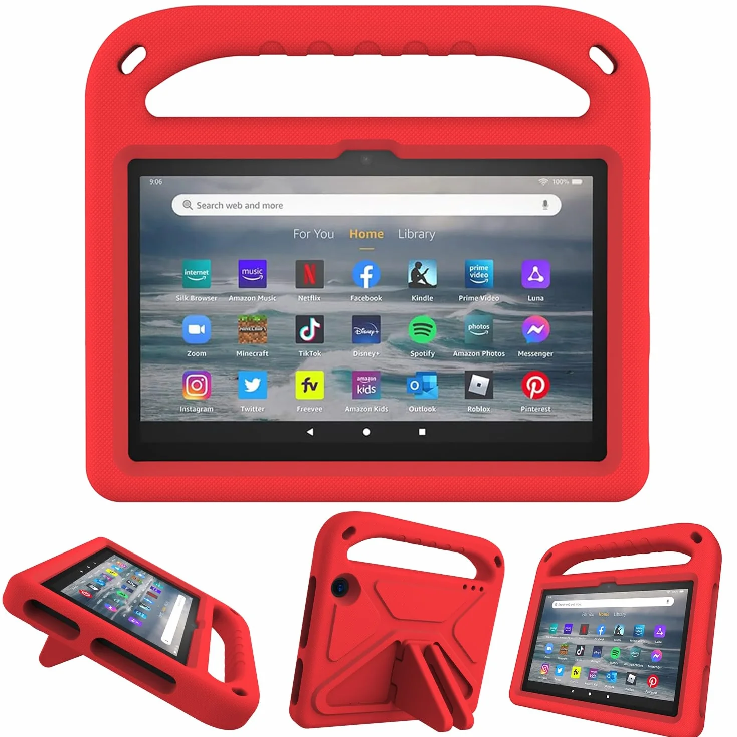 Pokrywa tabletu Kompatybilny z etui na tablet Kindle Fire 7 2022 12th, amortyzujący wstrząsy, z uchwytem, ​​EVA, uchwyt, wytrzymały pokrowiec na tablet dla dzieci, lekki Strona główna tabletu(Rosso)