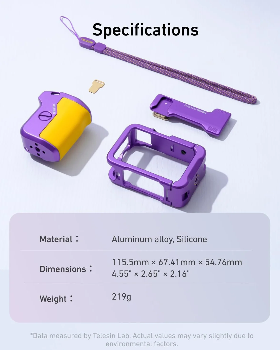 TELESIN Zestaw uchwytów ulicznych ze stopu aluminium do DJI Action 6 z metalową klatką, uchwytem kamery z przyciskiem migawki ze stopu aluminium, kopia zapasowa, gniazdo na kartę TF (opalizujący