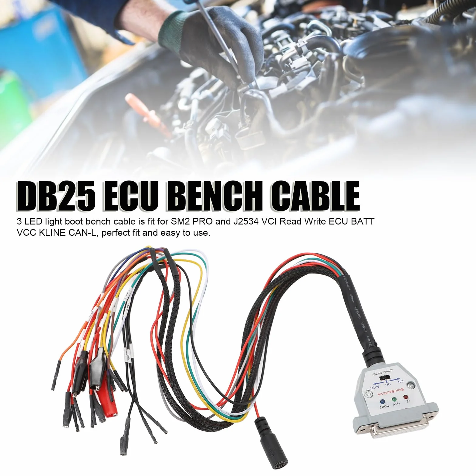 3 Diody LED Kabel ławki Rozruchowej DB25 dla SM2 PRO J2534 VCI Odczyt Zapisu ECU, łatwy w Użyciu, Wygodne Oznaczenia, Wydajny