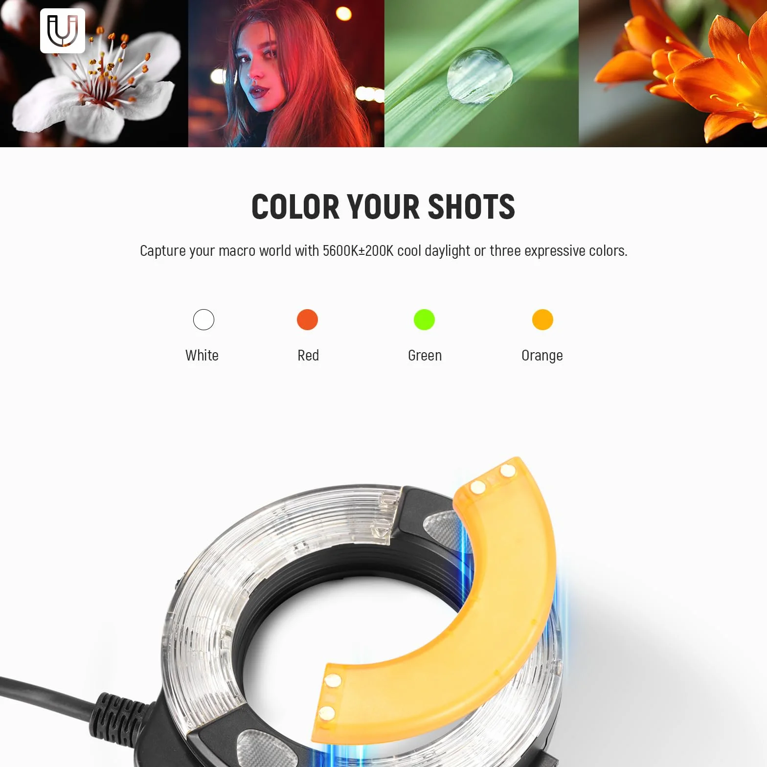 Neewer RF1-N Marco Ring lampa błyskowa kompatybilna z aparatem Nikon, 76Ws GN15 5600K TTL oświetlenie 1-1/128 wyjście przednia/tylna zasłona synchronizacja kolorów żele, pierścienie adaptera
