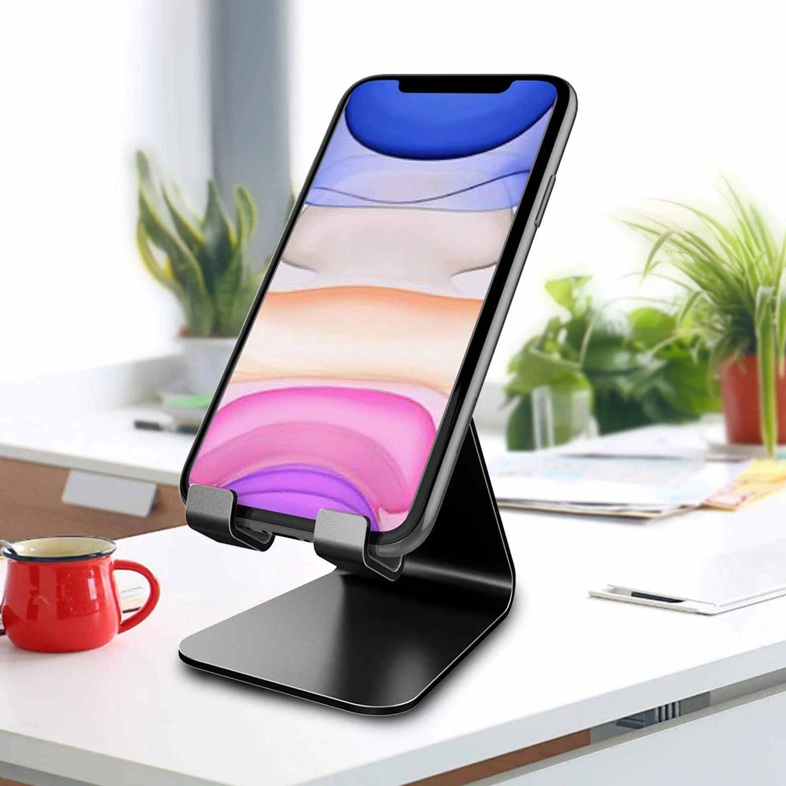 Stojak na telefon komórkowy Lucrave, podstawka, uchwyt, aluminiowa podstawka na biurko kompatybilna z przełącznikiem, wszystkie smartfony, iPhone 15 14 13 12 Plus Mini Pro Max Xs Max Xr X SE-czarny