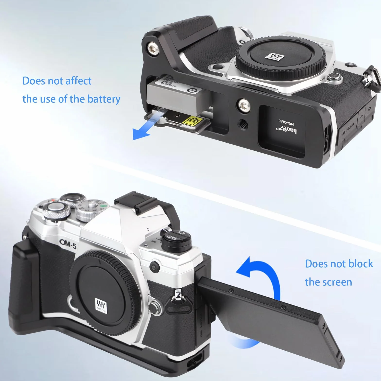Haoge HG-OM5 uchwyt na kamerę uchwyt ręczny do OM SYSTEM OM-5 wbudowany Arca Swiss Standard Quick Release Plate