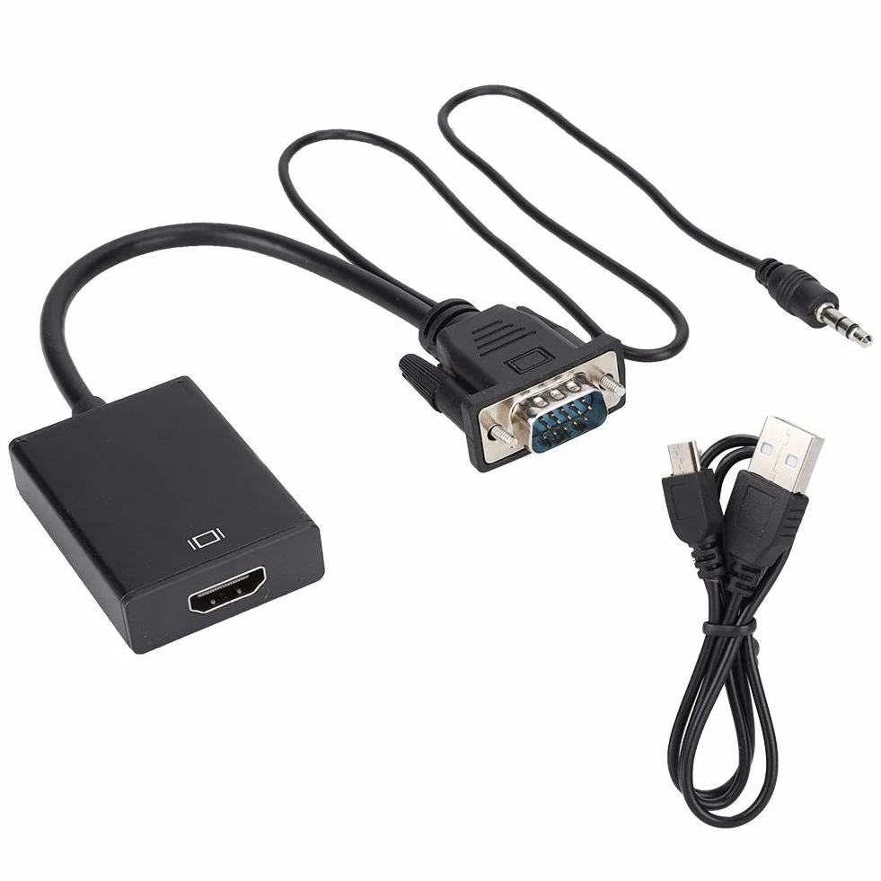 ASHATA Kabel konwertera VGA na HDMI, obsługa HD 1080P HDTV, transmisja audio USB
