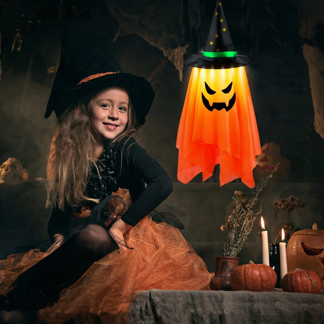 Dekoracje Ogrodowe Halloween Wiszący Duch LED Pomarańczowe Światło Ghost Windsocks