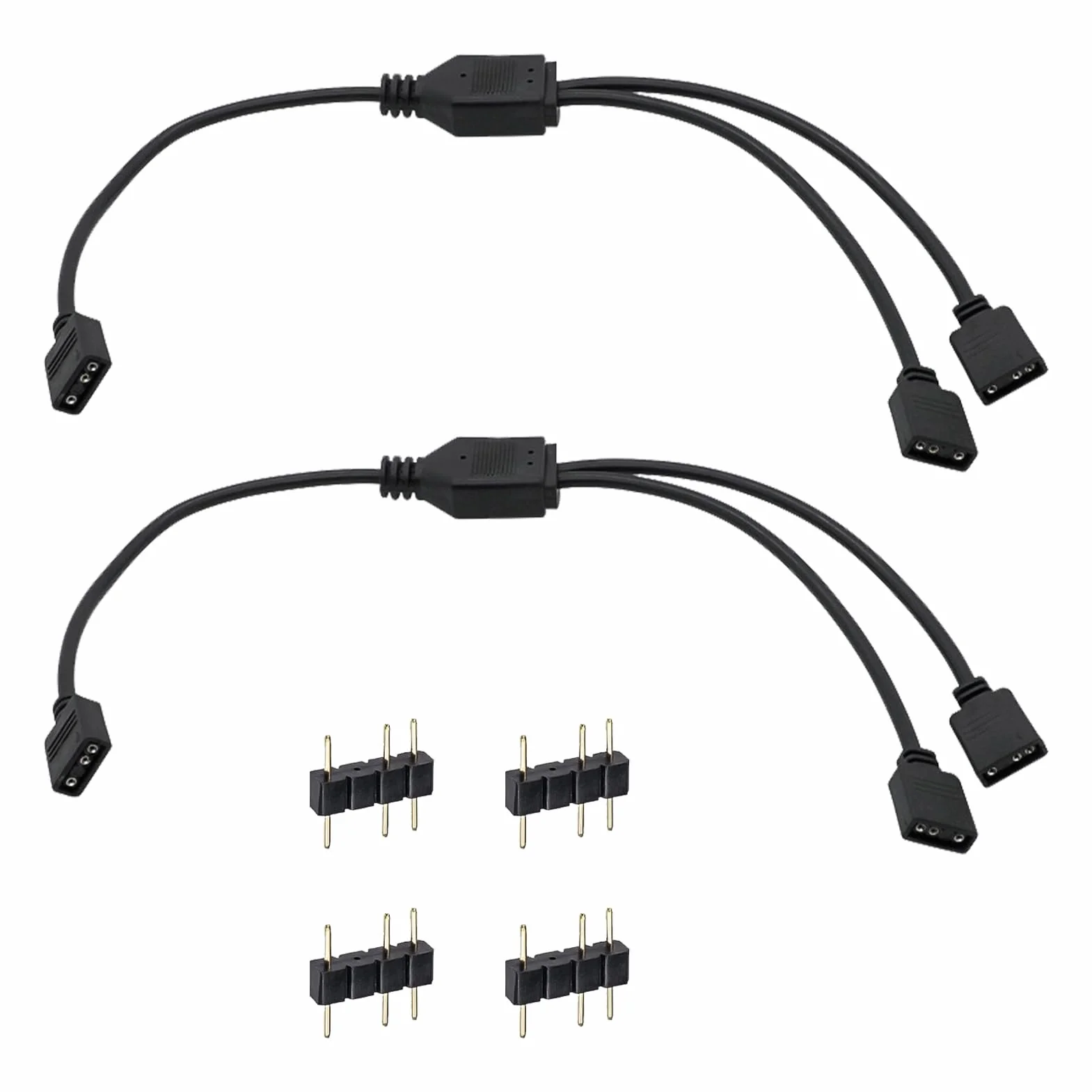 2 sztuki rozdzielaczy RGB 3-pinowy, rozdzielacz RGB Y, kabel rozdzielający ARGB, kabel rozdzielający LED Y do oświetlenia PC, rozszerzenie ARGB 5 V, kompatybilny z ASUS, MSI, ASRock, 30 cm, czarny
